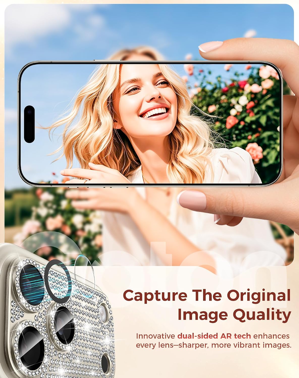 17 17 Goton for iPhone Pro Max Camera Lens Protector Diamond Bling- Not Easy to Fall, Strong Adsorption, Glitter Metal