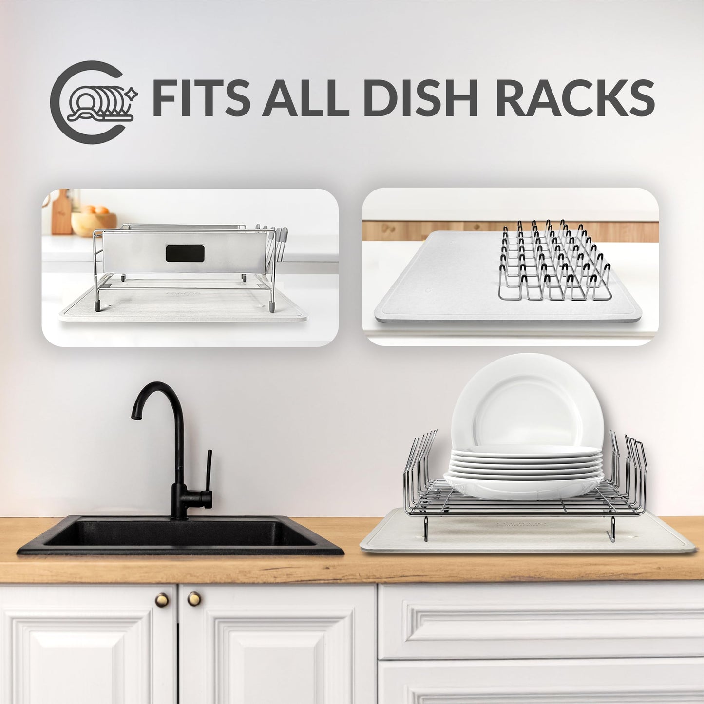 Momo Lifestyle DryPad® Large Stone Dish Drying Mat 19.7″ × 15.7″ Misty Gray — Ultra-Absorbent Diatomaceous-Earth Kitchen Counter & Dish-Rack Mat, Zero Rust, Premium Home Innovation