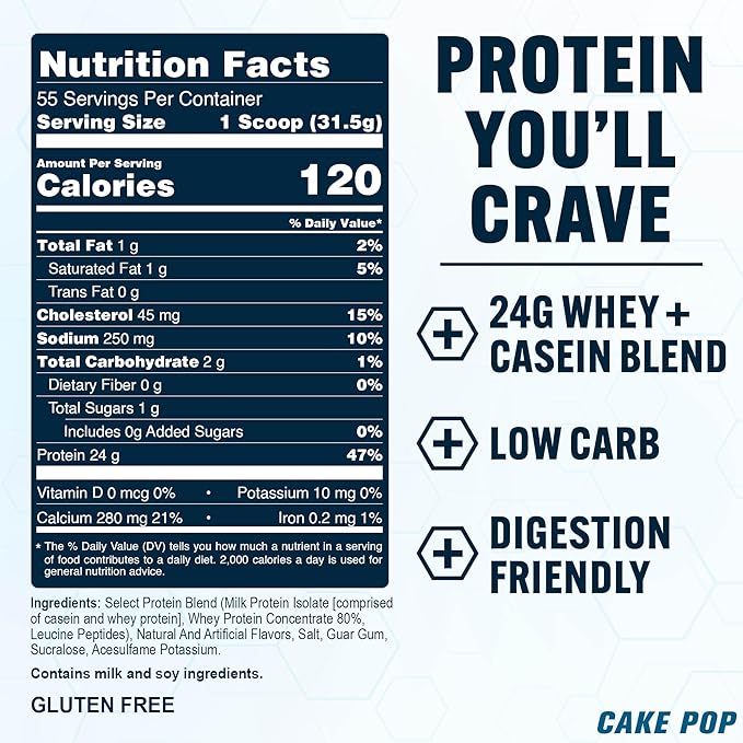 PEScience Select Protein Powder, Whey and Casein Blend, Clean Protein Powder for Women and Men, Low Calorie, Low Carb, Keto Friendly, Gluten Free - Cake Pop - 55 Servings