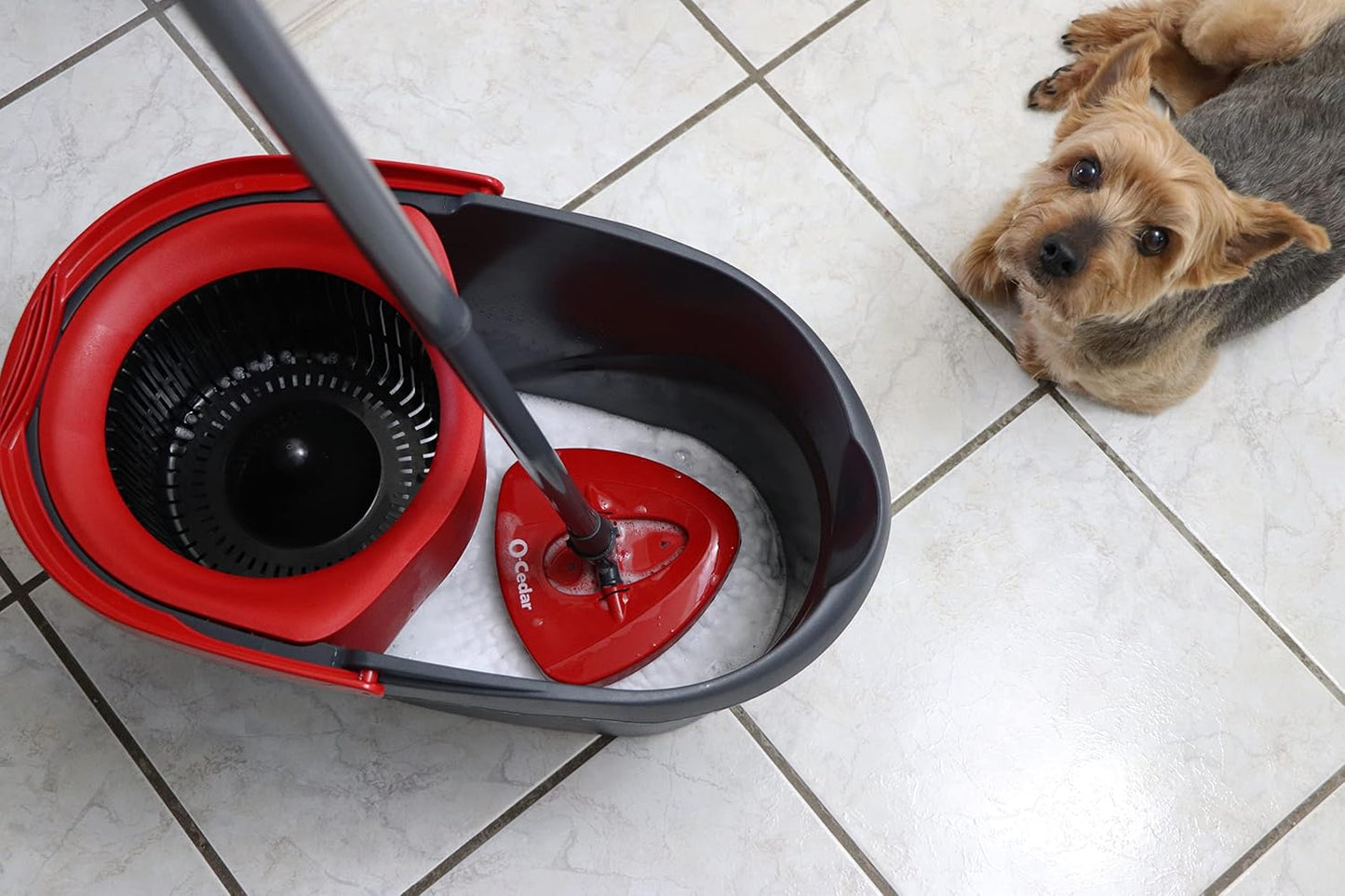 O-Cedar EasyWring Microfiber Spin Mop - Efficient Floor Cleaning System with 2 Extra Refills | Red/Gray