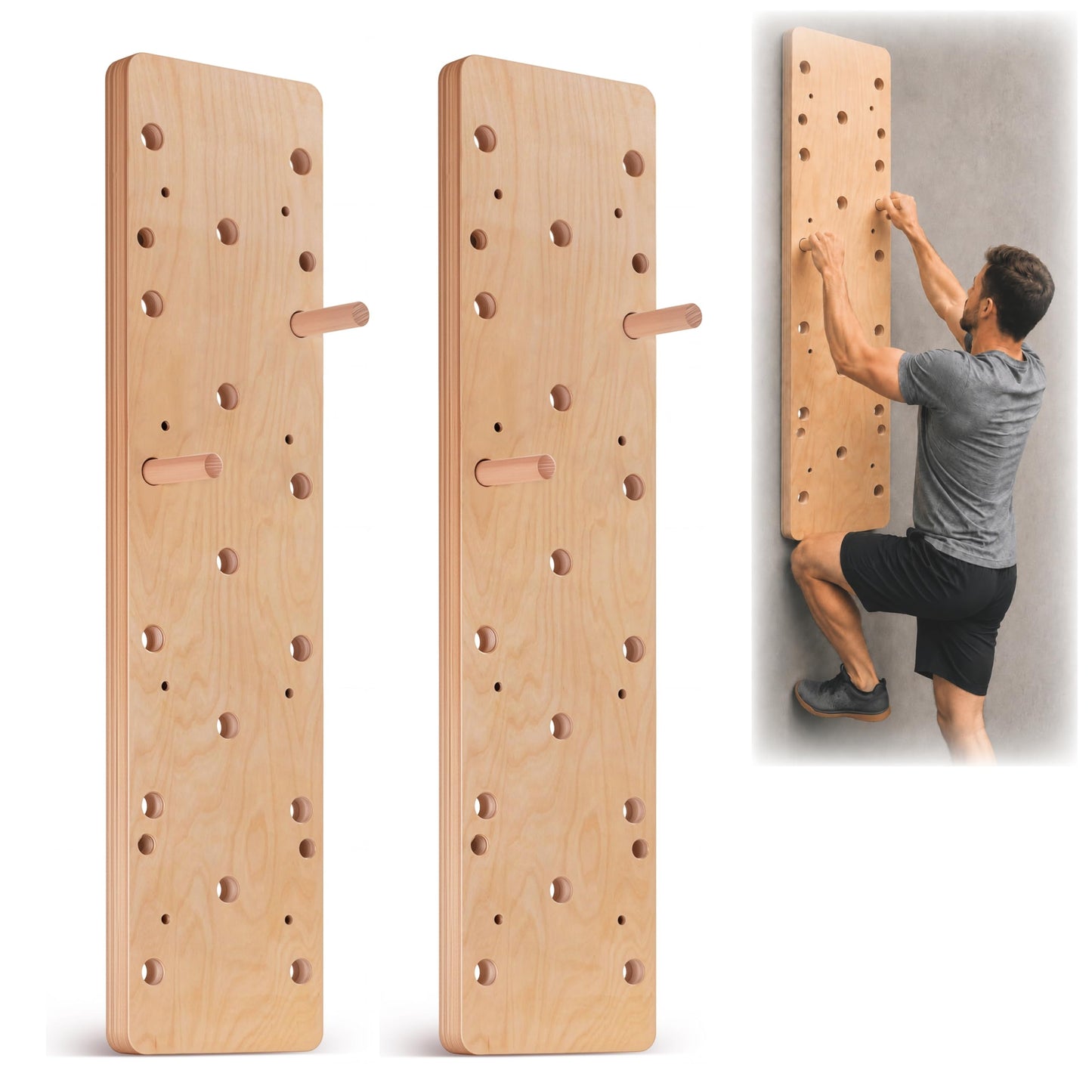 ironvib Extra-Thick Birch Climbing Peg Board for Wall Mounting, Heavy-Duty Wooden Climbing Board with Beech Grips & Rock Climbing Hold Inserts for Indoor Home Gym