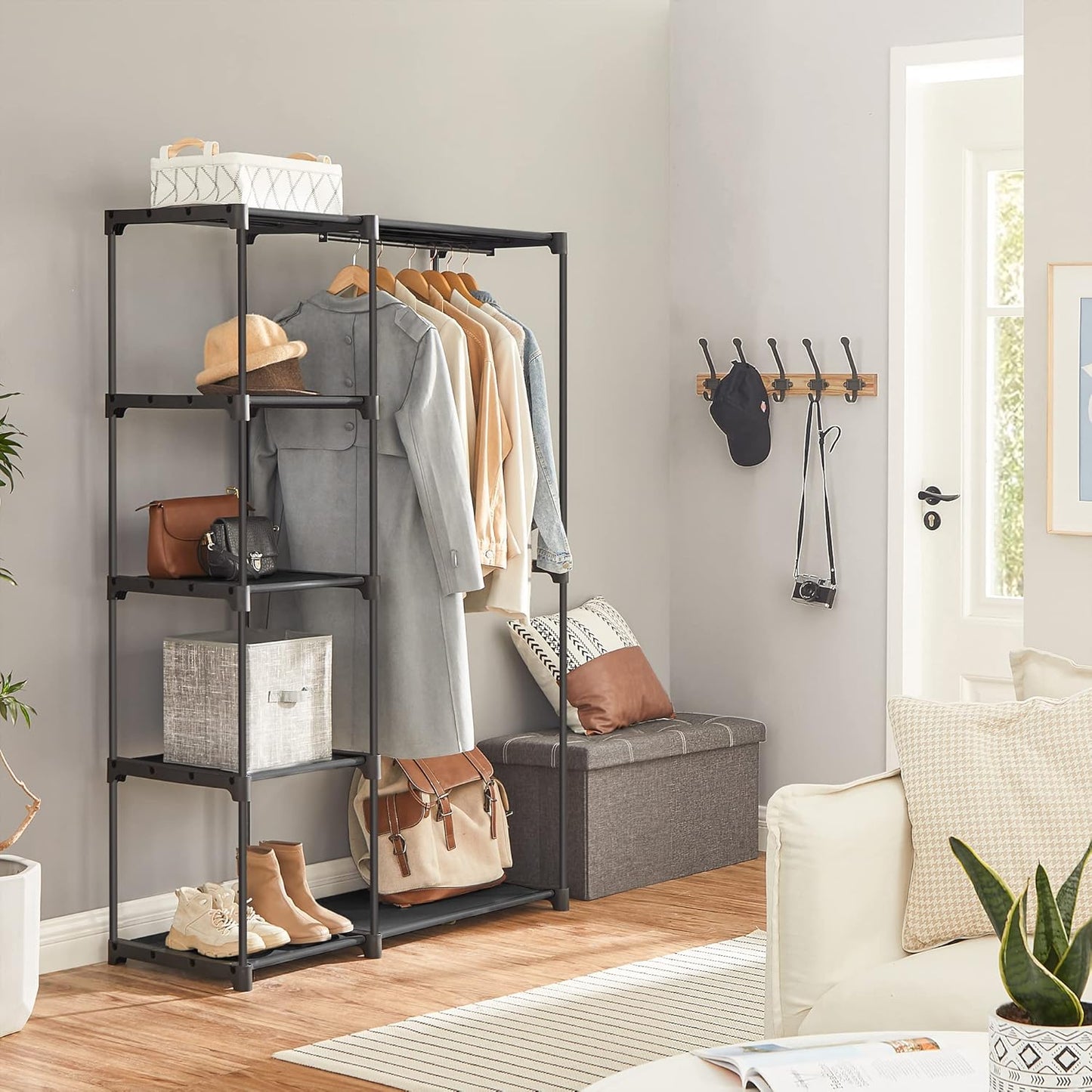SONGMICS Portable Closet - Freestanding Clothes Organizer with Shelves & Hanging Rods | Black, 44.1 x 16.9 x 65 Inches