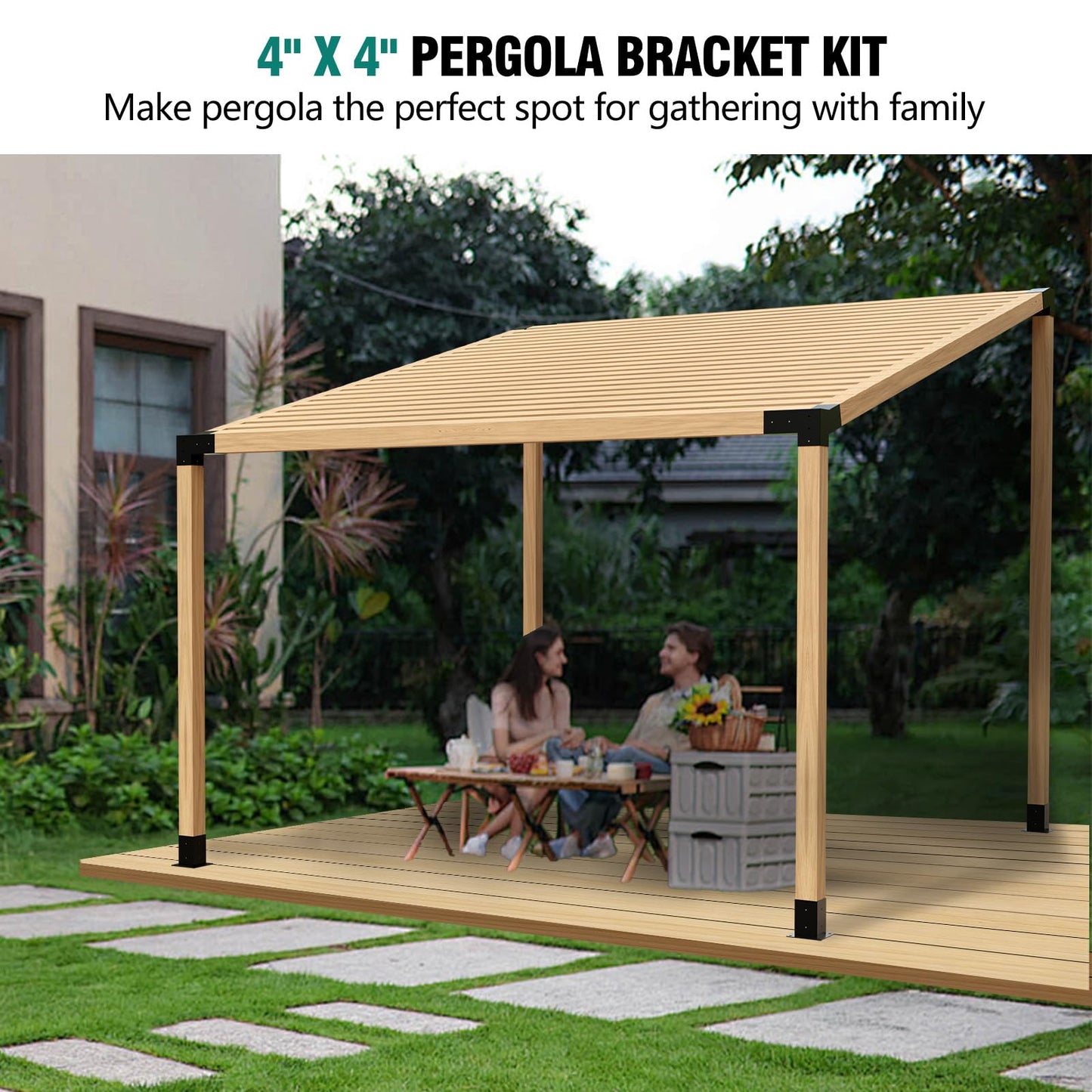 HAYOHRT 15° Pergola Brackets 75° Corner Bracket with Post Base Gazebo Kit for 4x4'' (Actual 3.5x3.5 in) Wooden Beams Lumber Gazebos Patio Pergola Sheds