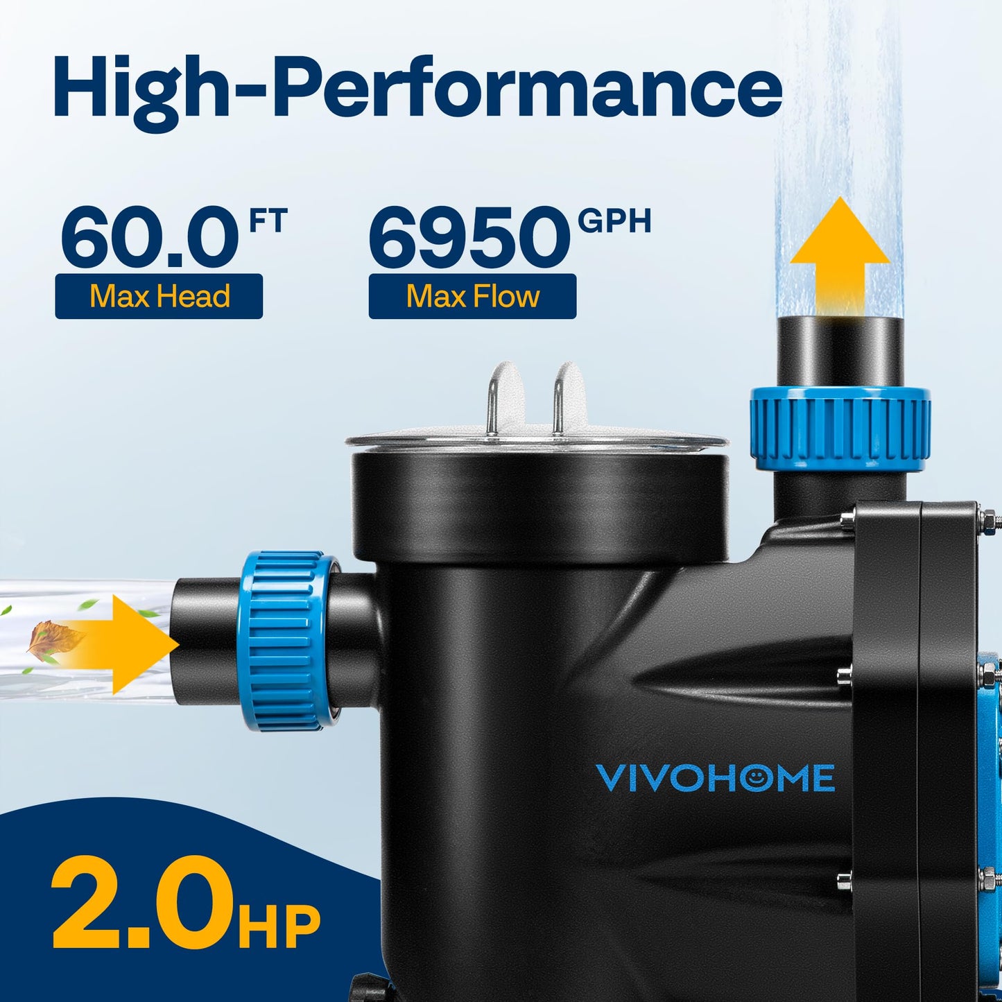 VIVOHOME Self Primming in/Above Ground Swimming Pool Pump w 1.25'' & 1.5" & 2.0'' Unions Energy Saving w/Strainer Baske, 6950 GPH