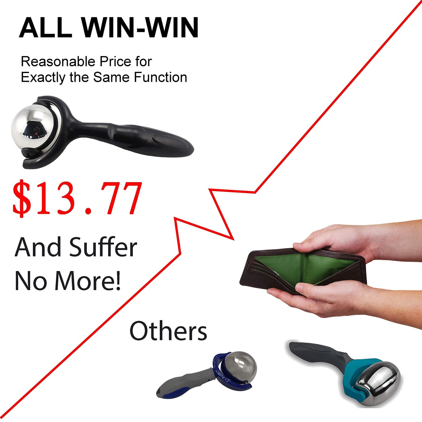 Vinyl Quote Me Roller Massage Ball - Ergonomic Handle Cold Warm Compression Temperature Keeper Stainless Steel Muscle Pain Relief Body Neck Shoulder Back Leg Calf Therapy Ice Heat Hot-Roller Stick