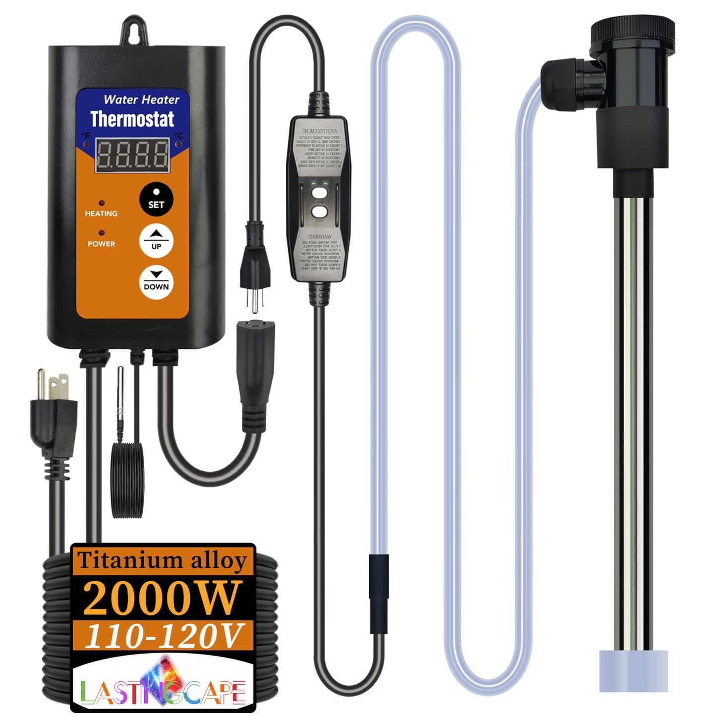 LASTINGCAPE 1800W Titanium Fully Submersible, Portable Baptistry & Hot Tub Immersion Water Heater with GFCI, Temp Control for Baptismal, Bathtubs, Swimming Pool, Above Ground Pool & Inflatable Pool