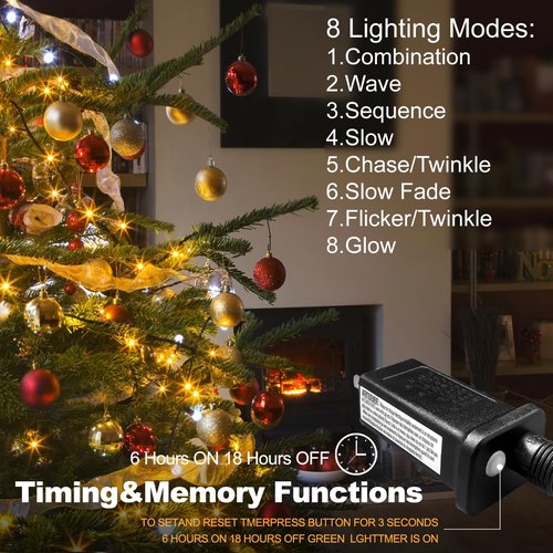 Christmas Tree Lights 400 LED Christmas Lights for Tree, 6.6FT x 16 String 8 Lighting Modes Fairy Tree Light with Timer Memory, IP65 Waterproof Christmas Decorations Indoor and Outdoor,Warm White