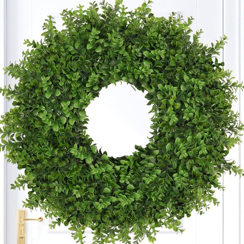 Large 26-Inch Boxwoods Wreath by [Brand Name] - Artificial Green Leaves for Year-Round Home Decor