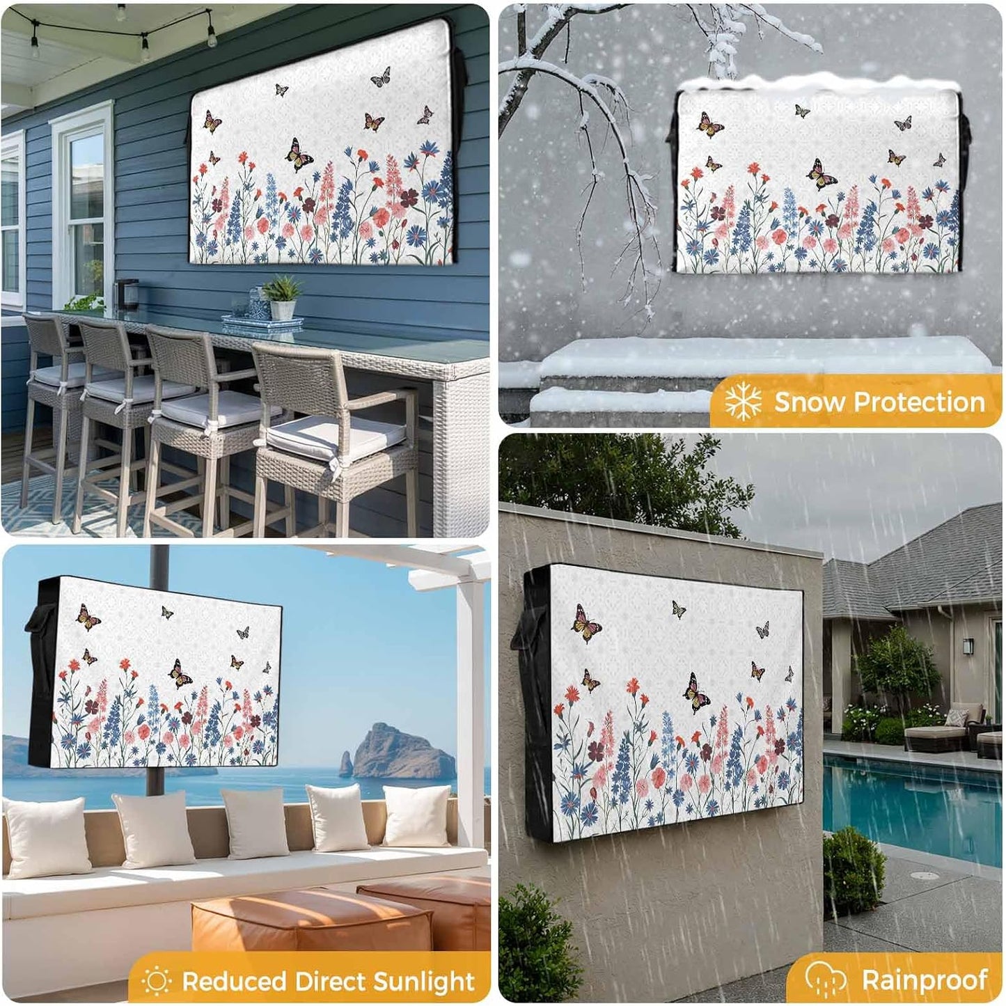 EZON-CH 30-32 inch Outdoor TV Cover Vintage Plants Weatherproof TV Screen Protector Spring Lavender Flowers Butterflies