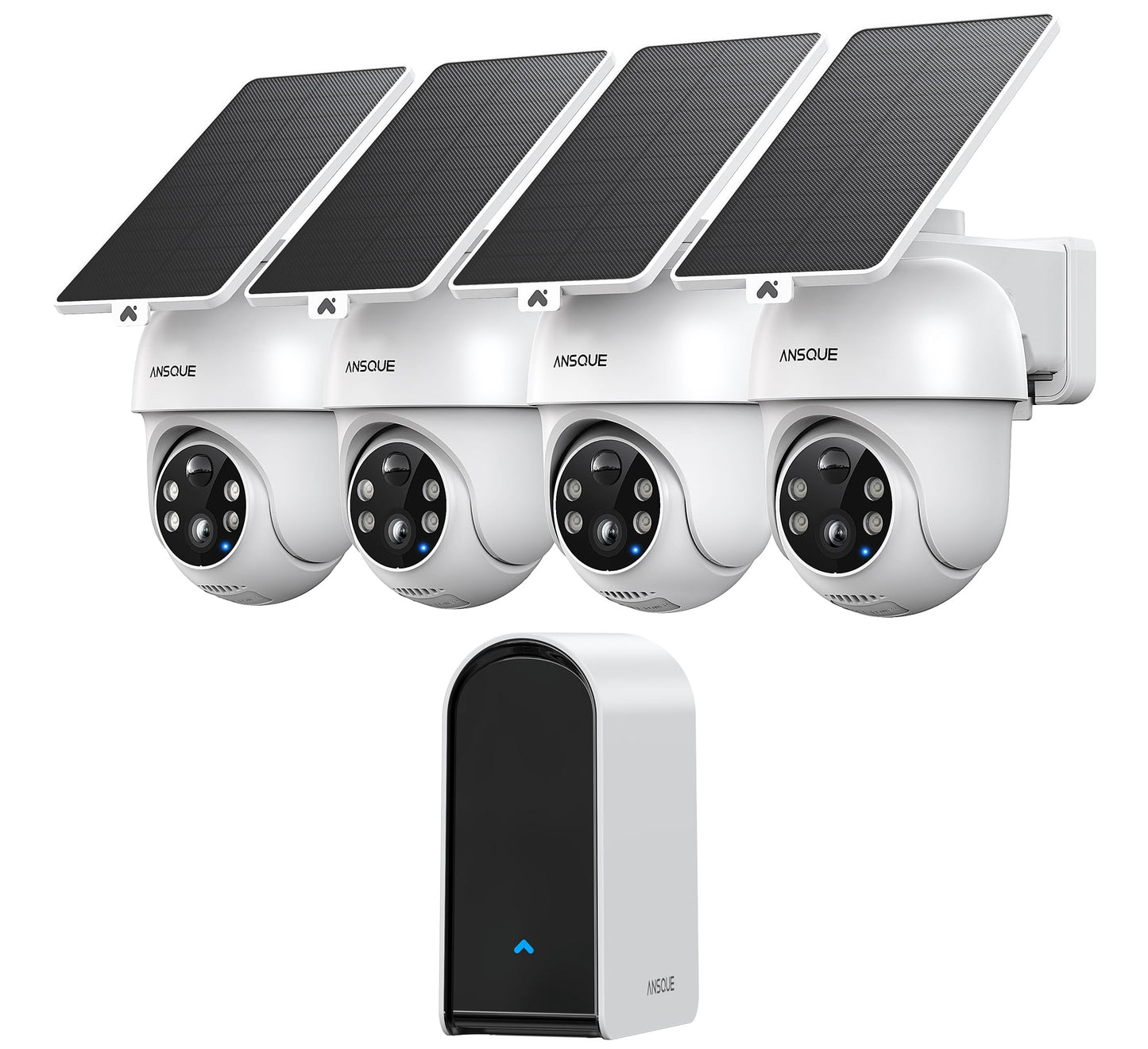 ANSQUE Security Cameras Wireless Outdoor Home System, 4 Camera Kit, No Subscription Fees, Solar Powered, Local Storage, 365-Day Battery Life, 360°PTZ Surveillance, Auto Tracking, 2K Color Night Vision