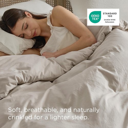 Bedsure Duvet Cover - Extra Soft Prewashed Cotton-Like Polyester | Queen Size 90x90 Inches, Linen