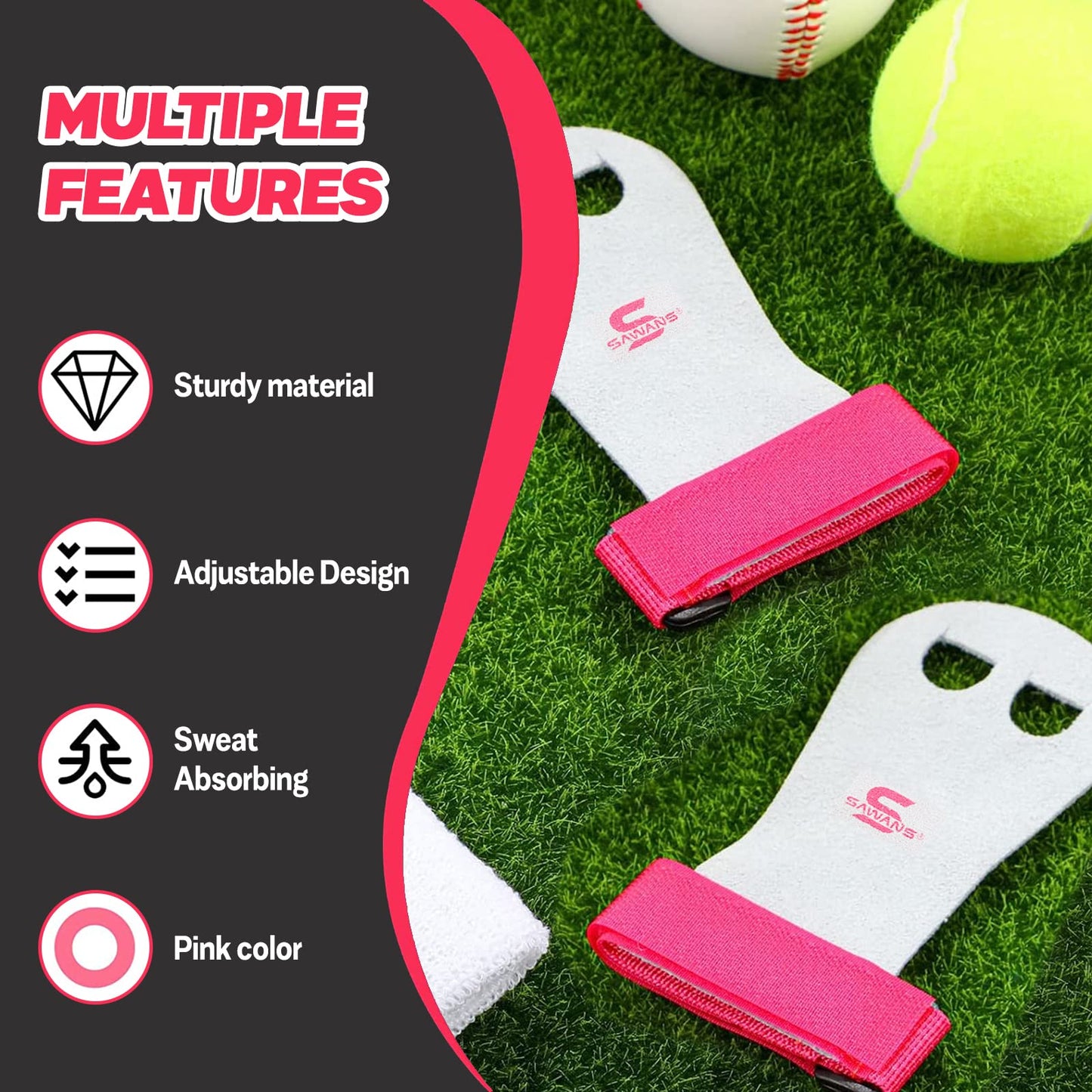 SAWANS Leather Palm Hand Grips Gymnastic Pull-up Training Palm Protector for Kids Children Wrist Straps Workout Strong Support Heavy Duty Junior Palm Protection Equipment Fitness (Pink White, M)