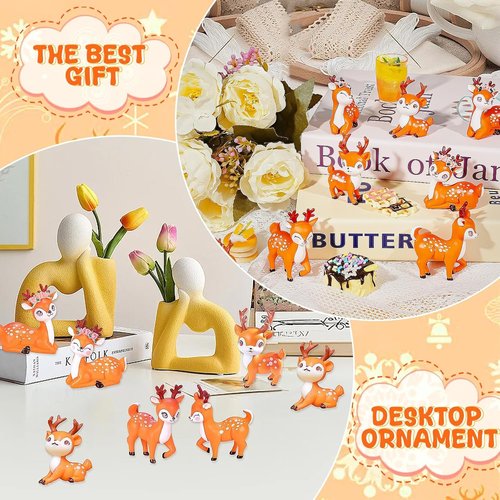 Exasinine Miniature Deer Figurines - 12Pcs Woodland Animal Decor for Crafts & Fairy Gardens