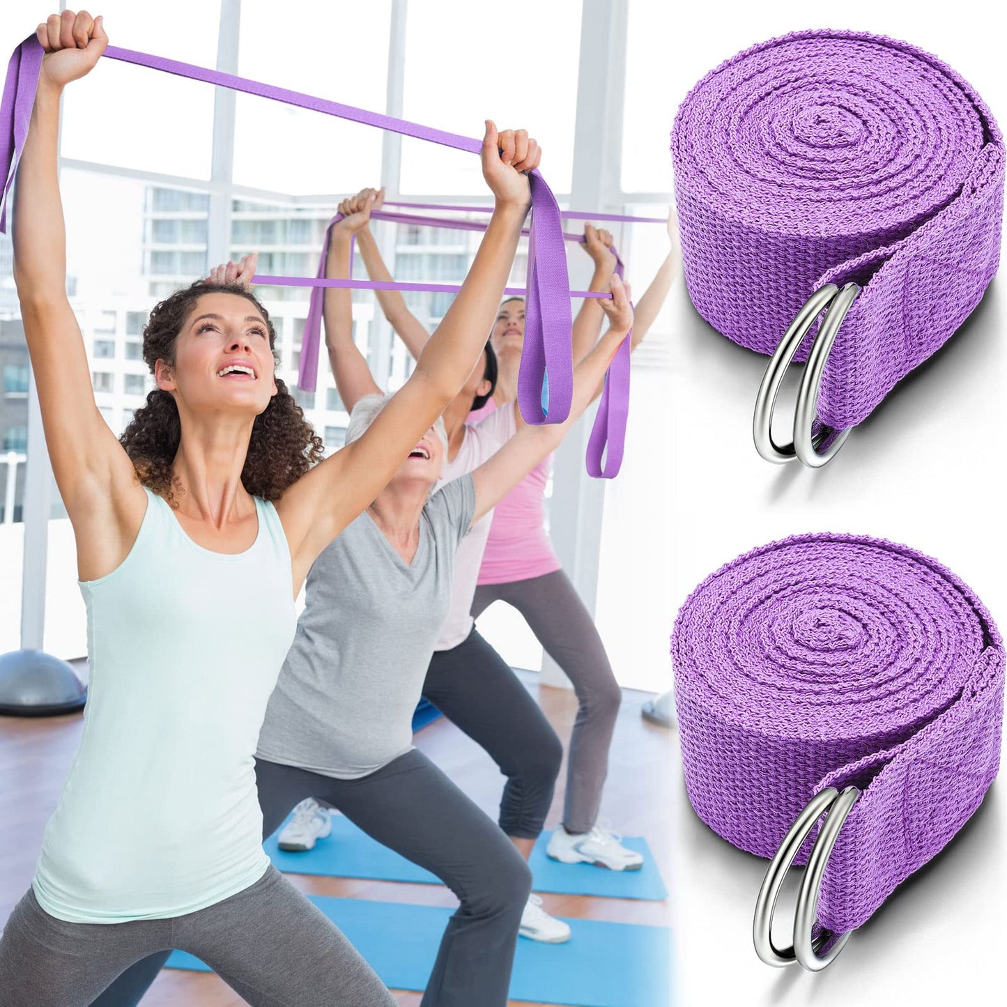 Leyndo 24 Pcs Yoga Strap Stretching Pilates Exercise Adjustable Straps 6 ft Non Elastic Yoga Belt with Adjustable D Ring Buckle for Pilates Gym Workouts Fitness (Purple)