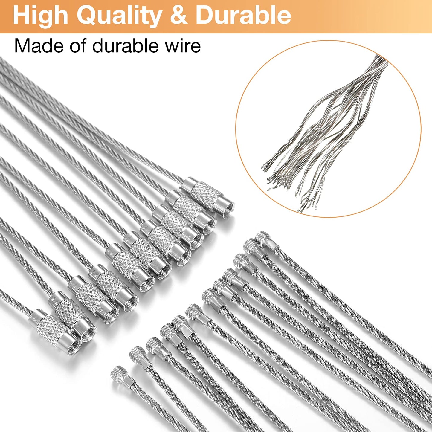 Hotop 150 Pcs Wire Keychain Cable Bulk Stainless Steel Key Rings Loop Wire Cable Braided Steel Keychain(4 Inch,Silver)