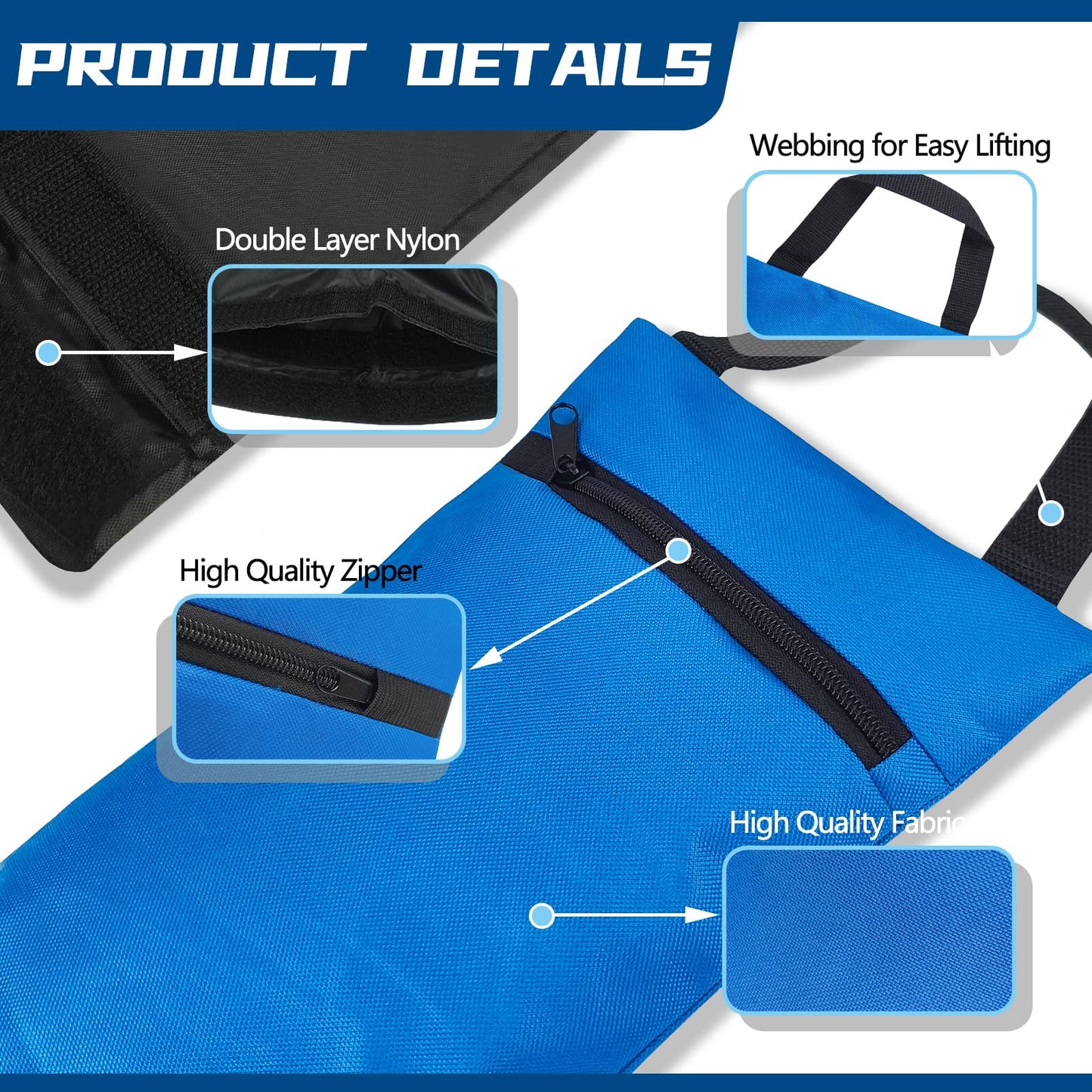 Unfilled Yoga Sandbags with Dual Compartment, Waterproof 600D Oxford Outer Fabric & Double Leak-Proof Inner Bag for Strength Training, Pilates, Yoga, Fitness(Blue, 2 Pack Not Include Fillers)