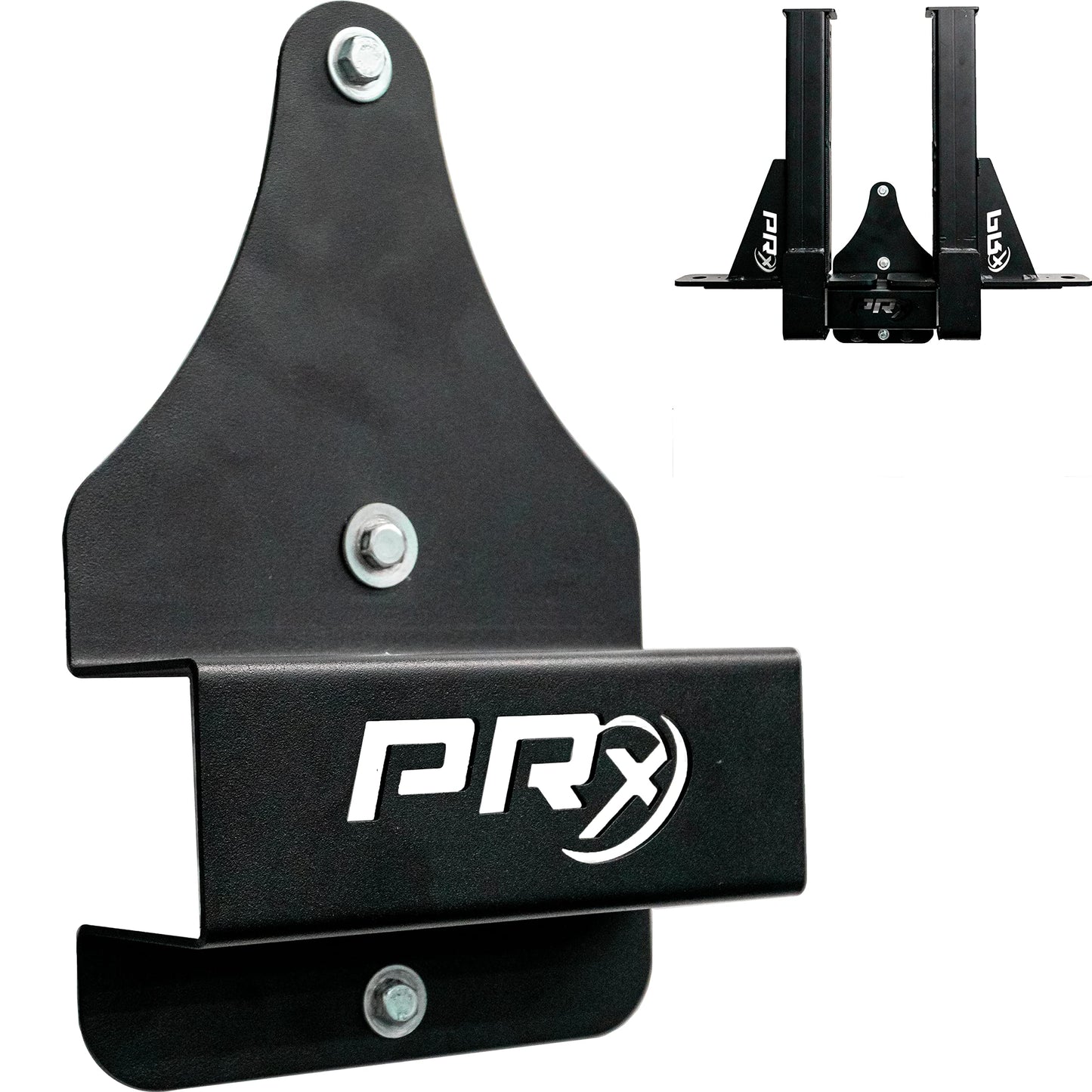PRx Performance Wall Mounted Spotter Arm Storage - Fits 5/8" & 1" Holes - Steel Weight Catches for 2x3 & 3x3 Squat Rack - Space-Saving Home Garage Gym Equipment - Accessories for Men - USA Made- Black