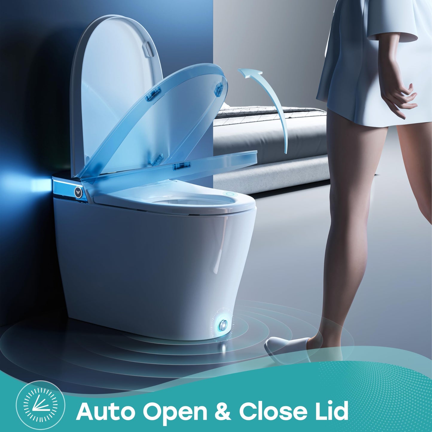 HOROW T38 Artistic Smart Toilet, Bidet Toilet with Powerful Flush, Auto Open/Close Lid, Instant Warm Water, Elongated Heated Seat, Dryer, Night Light, Deodorization