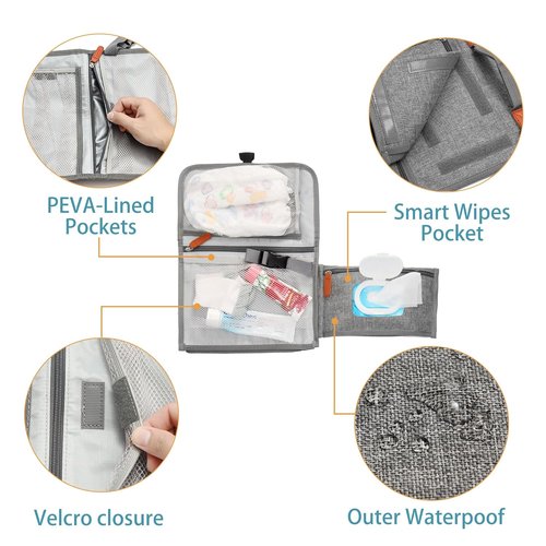 EXLIFBAG Portable Changing Pad - Waterproof Travel Diaper Mat with Shoulder Strap for Newborns