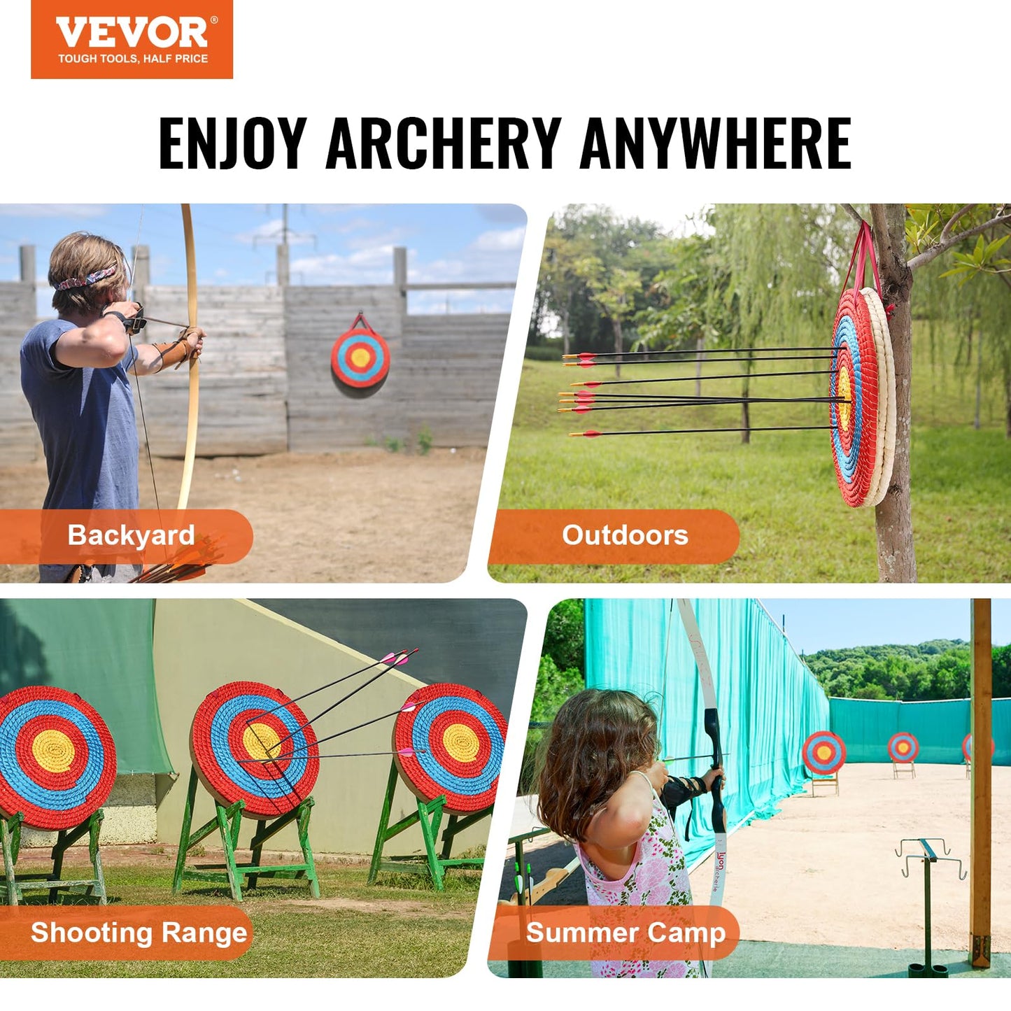 VEVOR Straw Archery Targets, 20" Round Archery Target for Backyard, Traditional Solid Straw, Red
