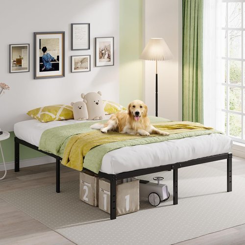 EMODA 18-Inch California King Bed Frame - Heavy Duty Metal Platform with Large Storage, Noise-Free, Black