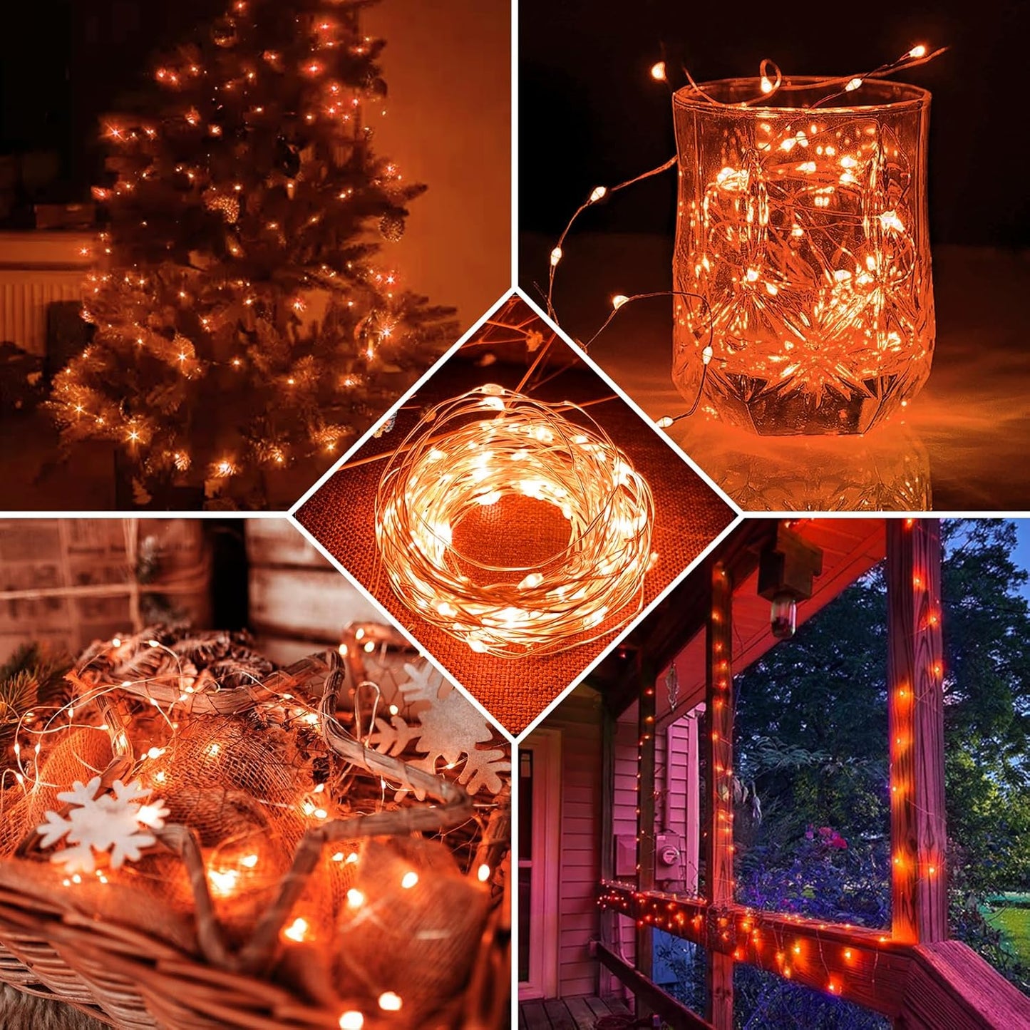 Skiennix 12 Pack Orange Fairy Lights - 7Ft 20 LED Twinkle String Lights | Battery Operated & Waterproof for Parties, Weddings, & Holidays