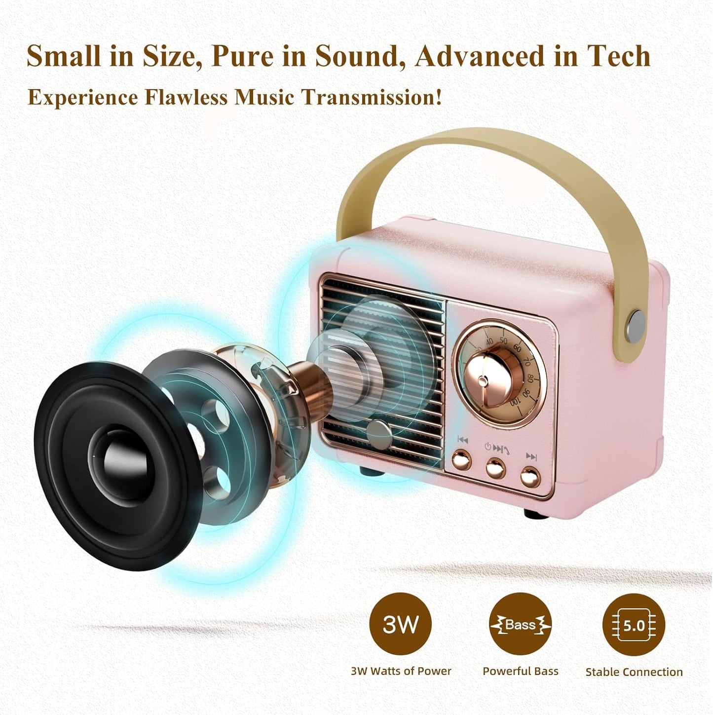 Caulikine Retro Bluetooth Speakers Birthday Gifts for Girls Small Cute Pink Portable Wireless Speaker Gift Ideas