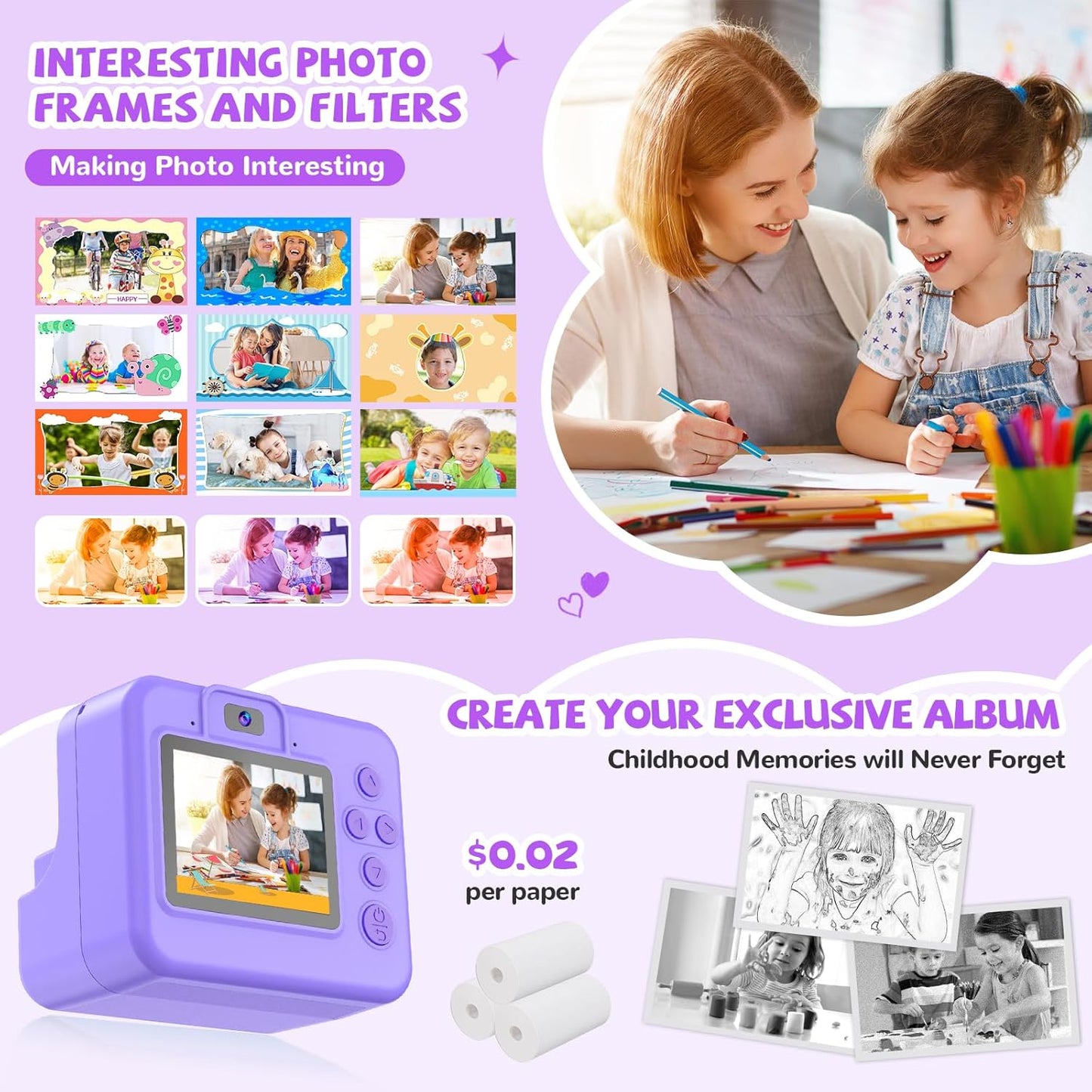 Yosfeng 3 4 5 6 7 8 9 10 2.4 Inch 3-12 32 Instant Print Camera for Kids - Christmas Birthday Girls Gifts for Age Year