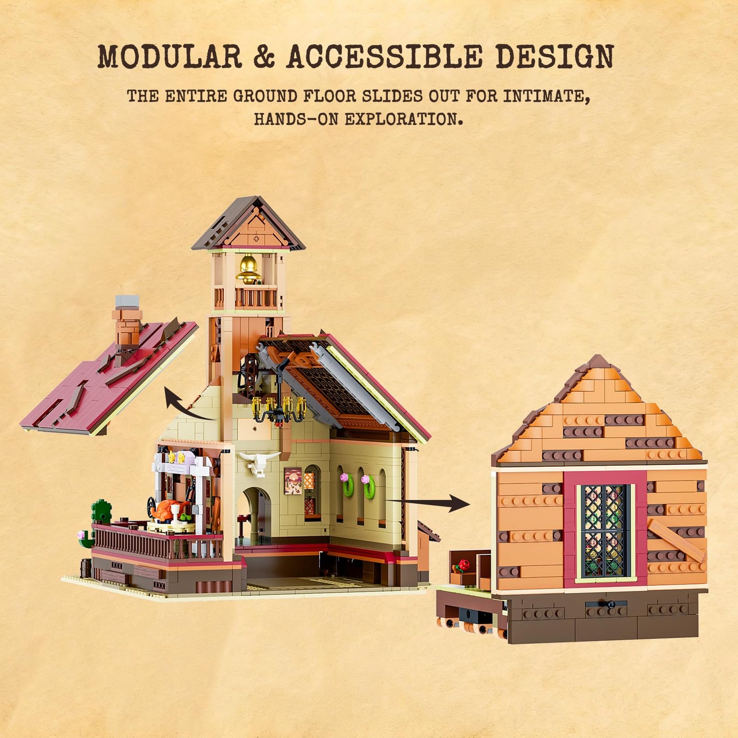 Lumibricks Old West Meeting Hall Lighting Building Bricks Set - 2556 Pcs Western Hope Hall Light Construction Building Model Set for Adults and The Old West Lovers