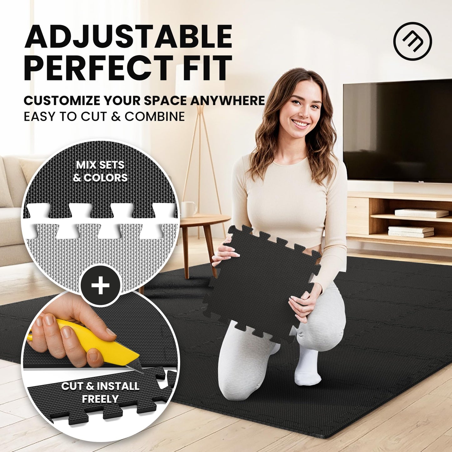 bemaxx Gym Mats Set - 18 pcs EVA Interlocking Foam Floor Tiles (12.6"x12.6"x0.4") 18sqft Protective Gym Flooring Sports Home Workout Exercise Mats Puzzle Garage Fitness Play-Room Pool Treadmill Bike