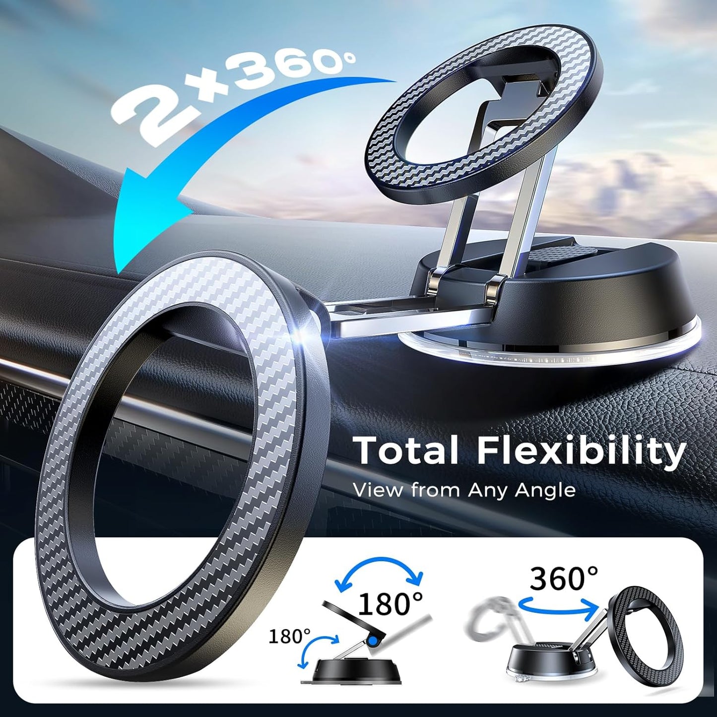 ACMEZING [78+LBS 2400gf 360 17-12 NeverFall Car Phone Holder for MagSafe Ultra Grip | Magnetic Power] Foldable Car
