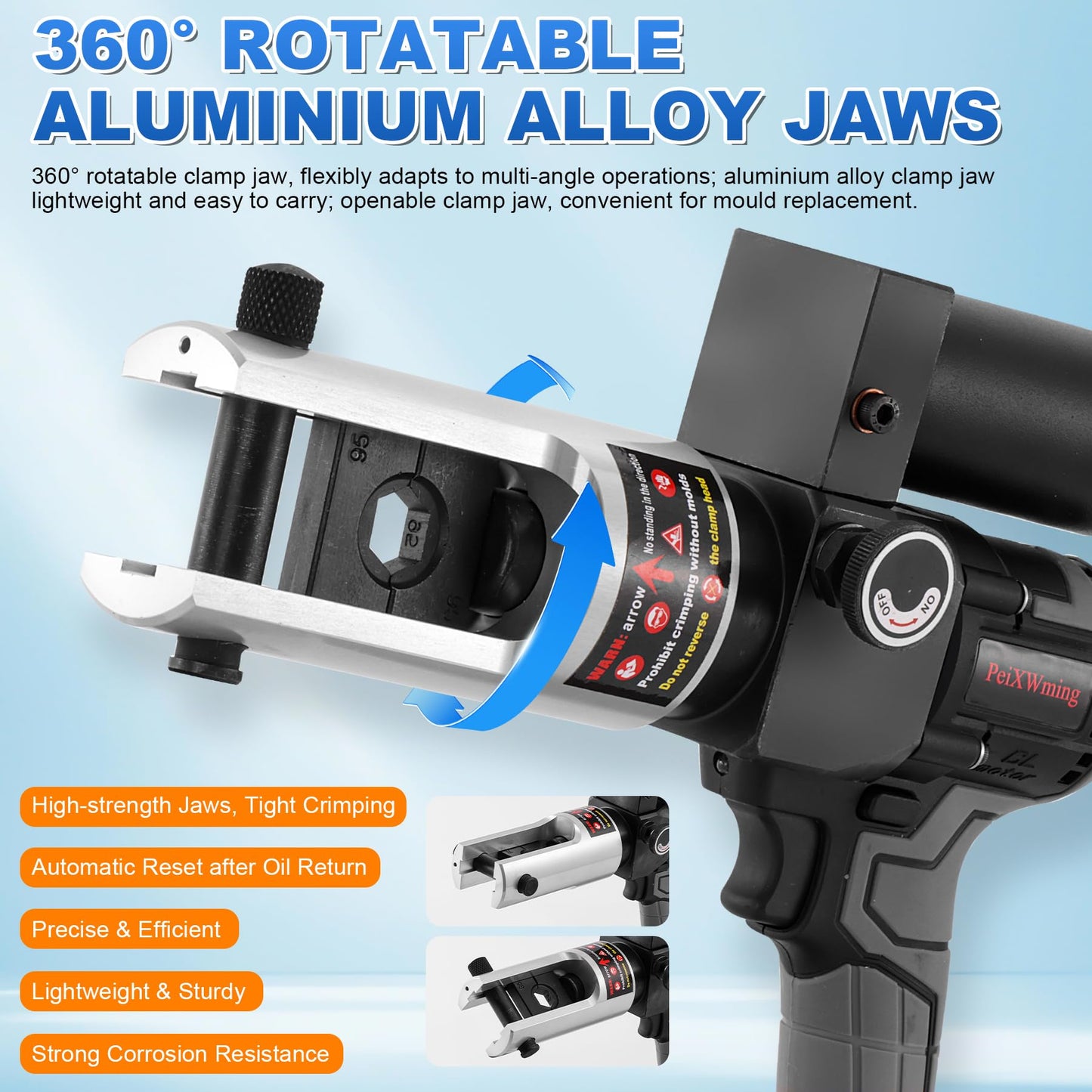 Electric Hydraulic Cable Lug Crimping Tool - 90KN 12 Dies (8 AWG to 600 MCM), Handheld Battery Cable Lug Crimper Kits with 2 Large-Capacity Lithium Battery 21V/5.0Ah, Rechargeable Portable Crimper