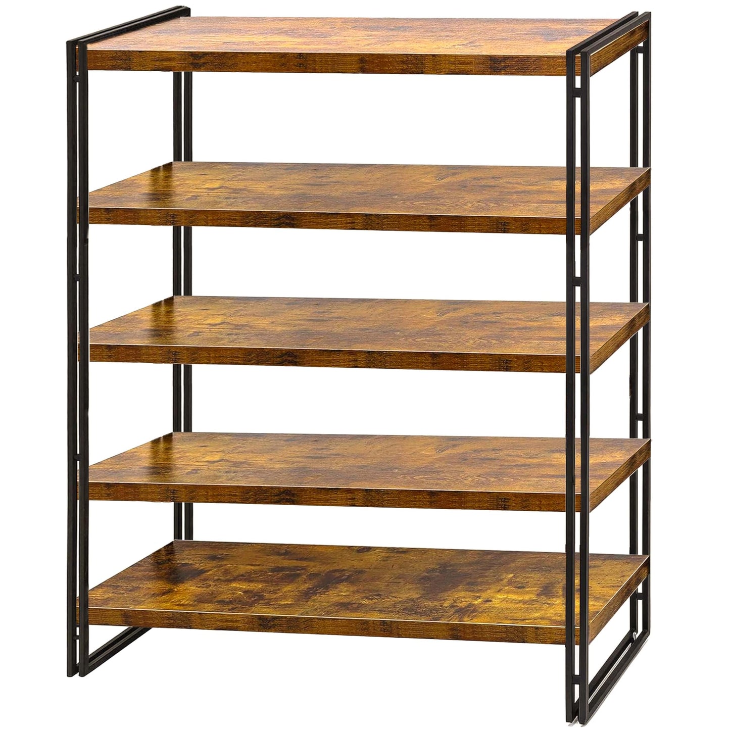 HIBOAT 47" 5-Tier Bookshelf Rustic Wood and Metal Industrial Bookshelf for Home Office, Bedroom, Kitchen, Bathroom (Rustic Brown, 5-Tier)