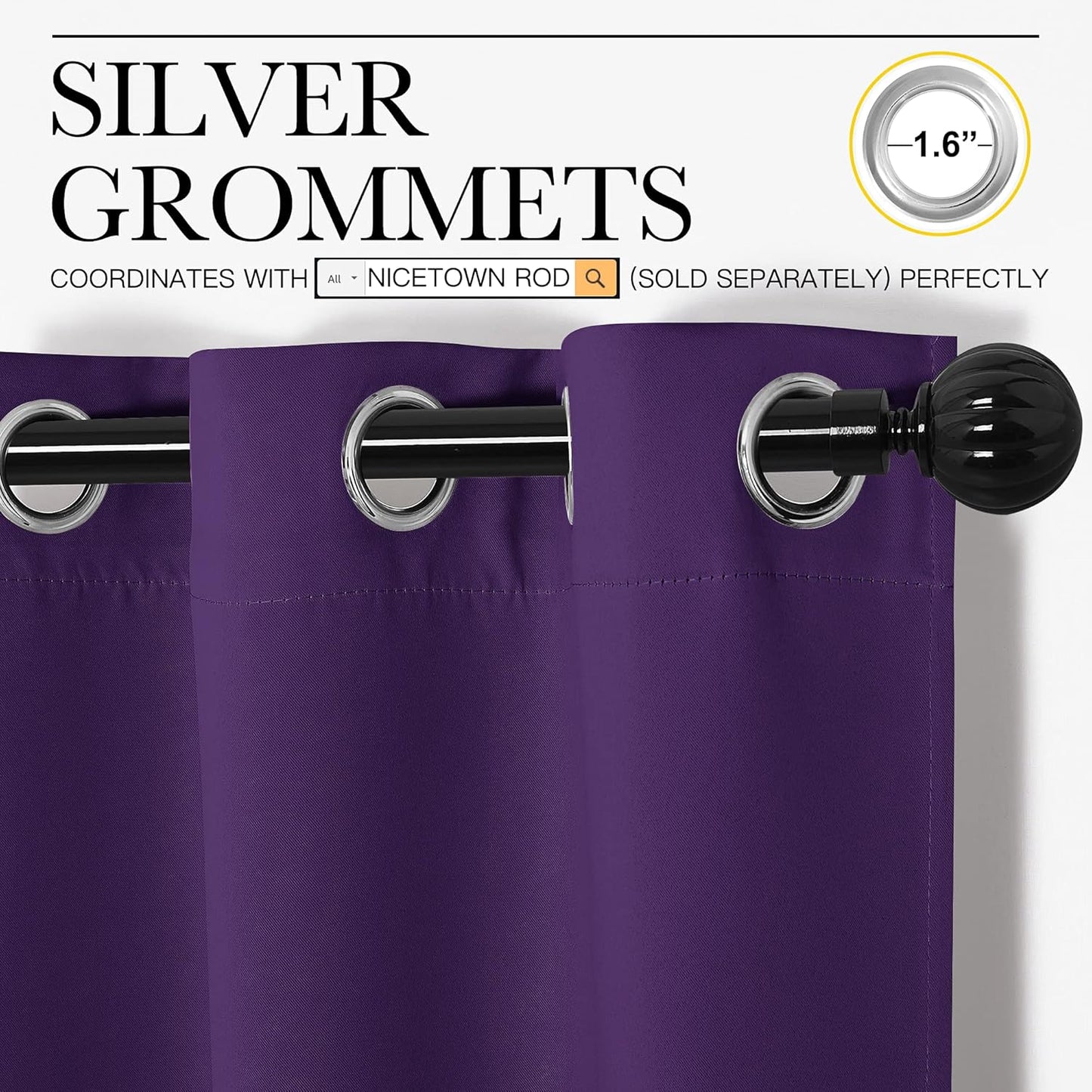 NICETOWN Purple Blackout Curtains - Noise Reducing & Thermal Insulated | 96 Inches Long, 55 Inches Wide (2 Panels)
