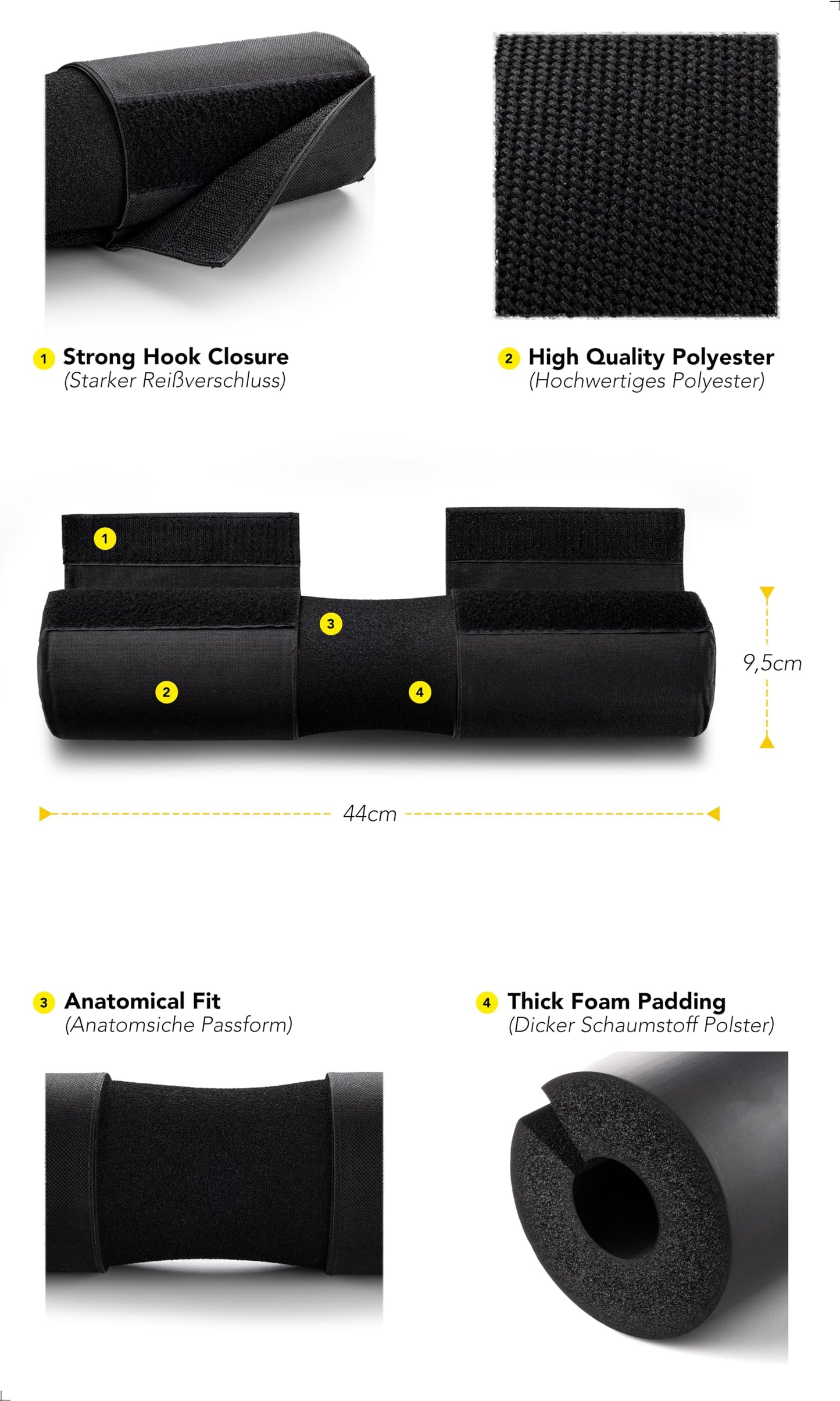 Fitgriff® Barbell Hip Thrust Pad for Squats, Lunges & Glute Bridges – Weightlifting Cushion for Neck & Shoulder Protection – Fits Olympic & Standard Bars (Black)