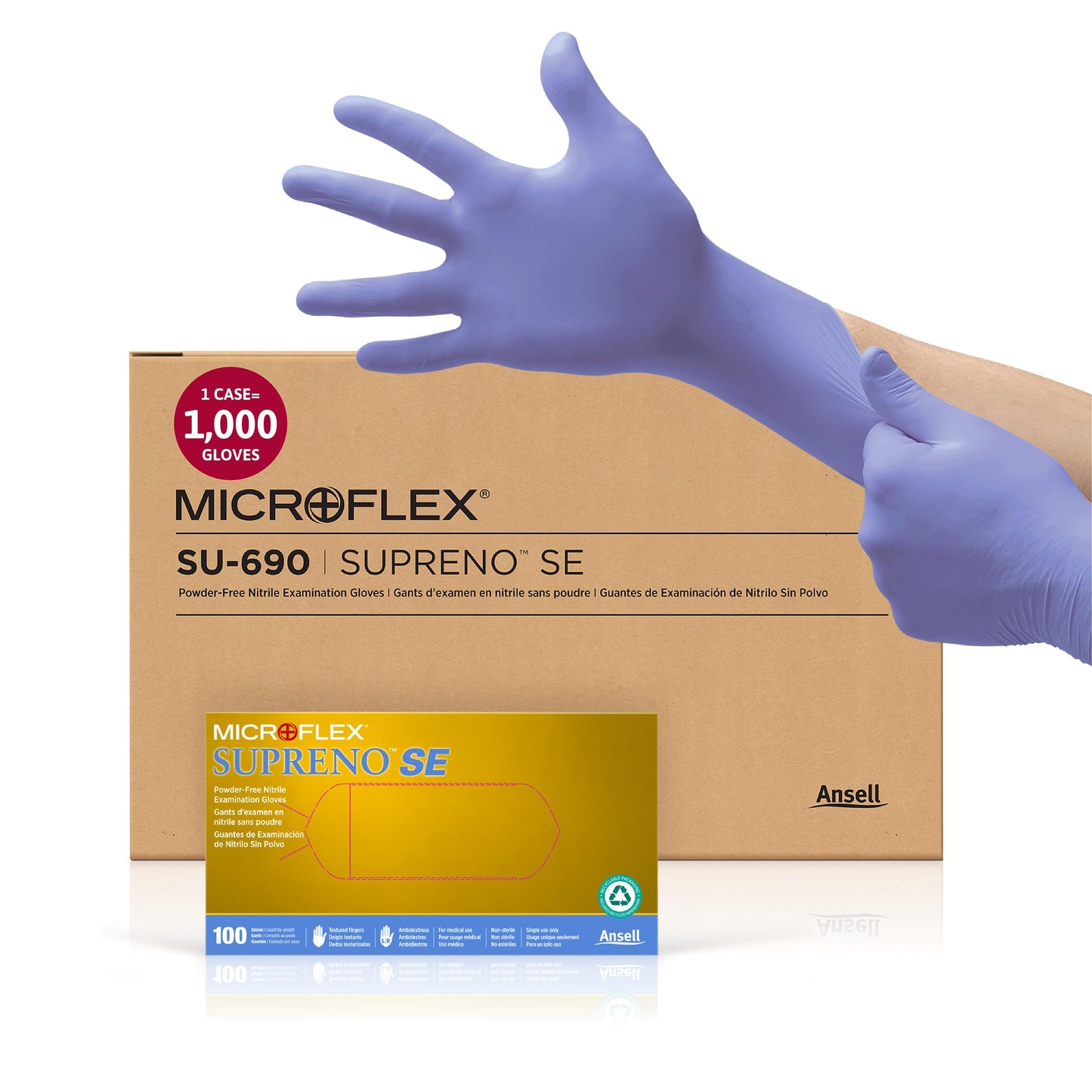 Microflex Supreno SE Nitrile Glove, Powder Free, 9.6" Length, 4.7 mils Thick, Medium (Pack of 1000)