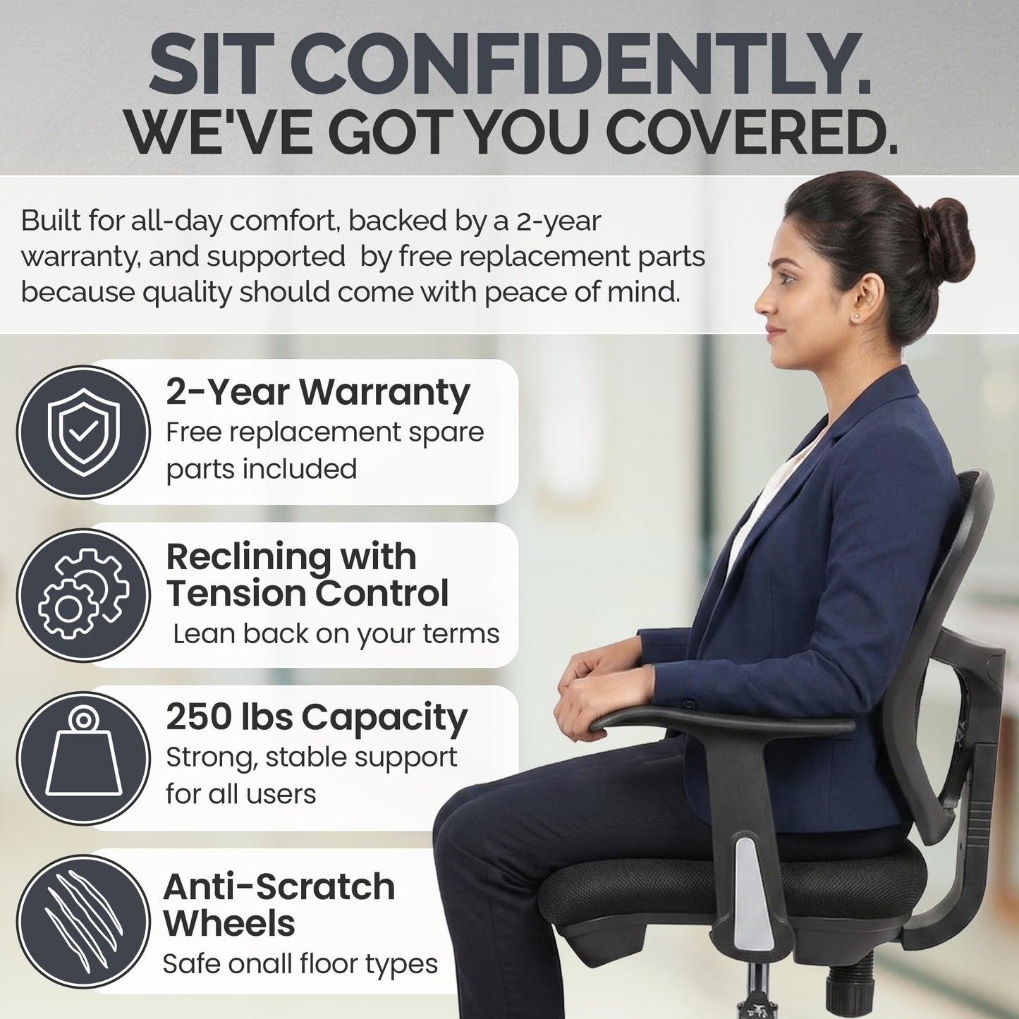 OfficeFactor Drafting Chair Tall Office Chair with Arms Executive Ergonomic Standing Desk Chair with Anti Scratch Wheels and Footrest