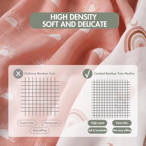 GLLQUEN Baby Receiving Blanket - Soft Cotton Muslin Swaddle Wraps for Newborns | 3 Pack (Sun)