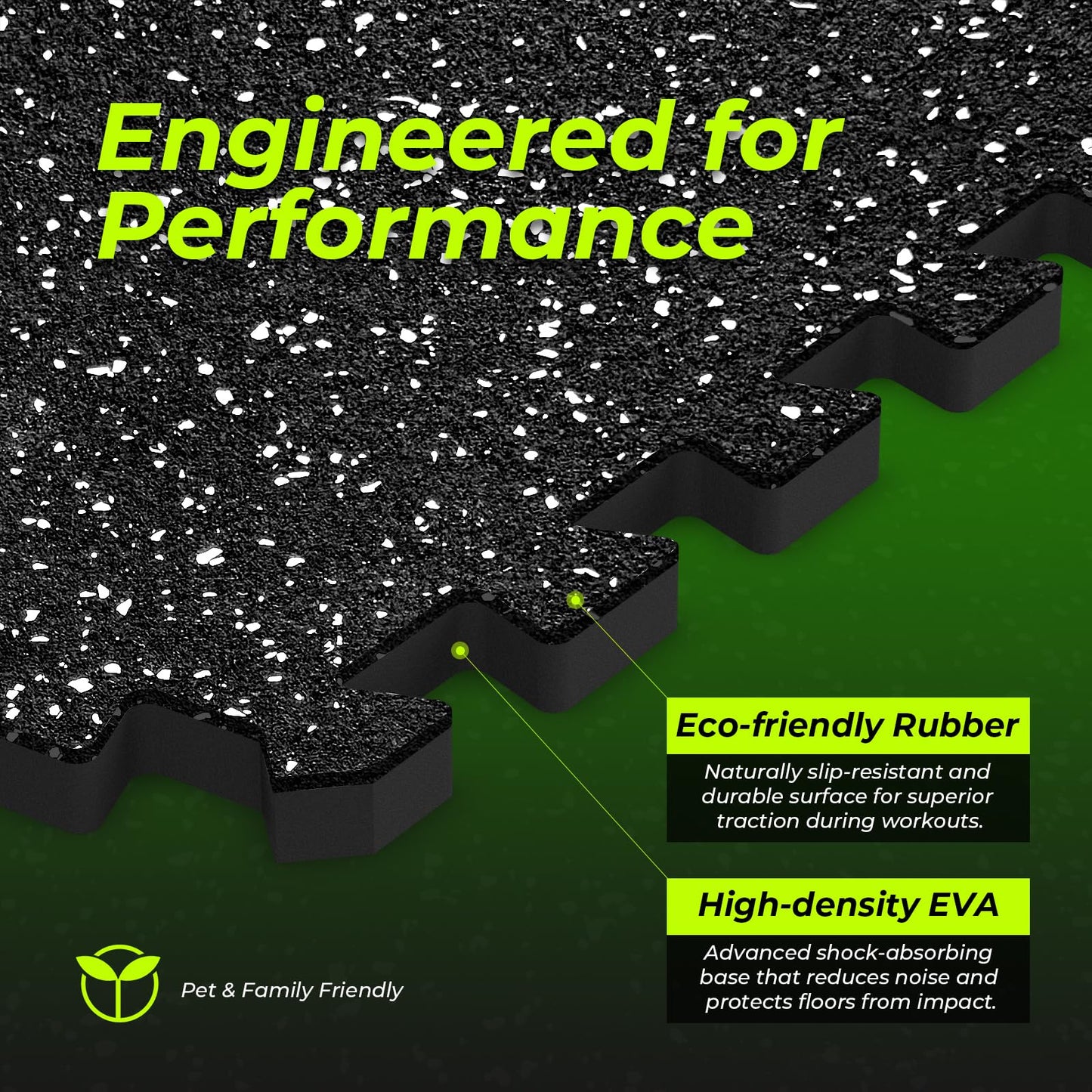 1/2in Thick 48 Sq Ft Rubber Top High Density EVA Foam Exercise Gym Mats Non-Slip 12 Pcs - Interlocking Puzzle Floor Tiles for Home Gym Heavy Workout Equipment Flooring - 24 x 24in Tile, Black & White