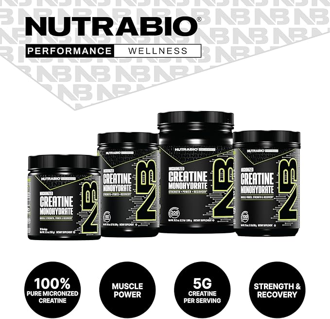 NutraBio Pure Micronized Creatine Monohydrate Powder Supplement, Unflavored, (150 g) - Supports Bulk Muscle Energy, Recovery, and Strength - HPLC Tested Creatine Powder Supplement for Men and Women