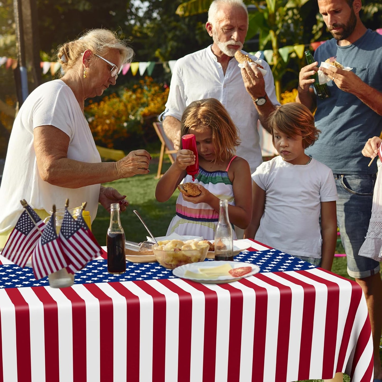 Regine Switzerland 4th of July Tablecloths - 108" x 54" Rectangular Red, White & Blue Design for Patriotic Celebrations