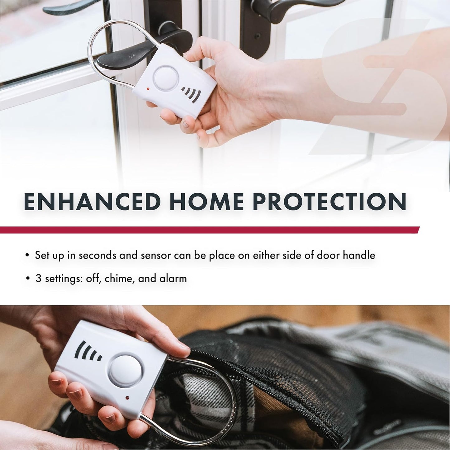 SABRE 110dB 680 3 Settings, Door Handle Alarm, Extremely Loud Wireless Audible Up To Ft Away, Hangs Off Door Knob