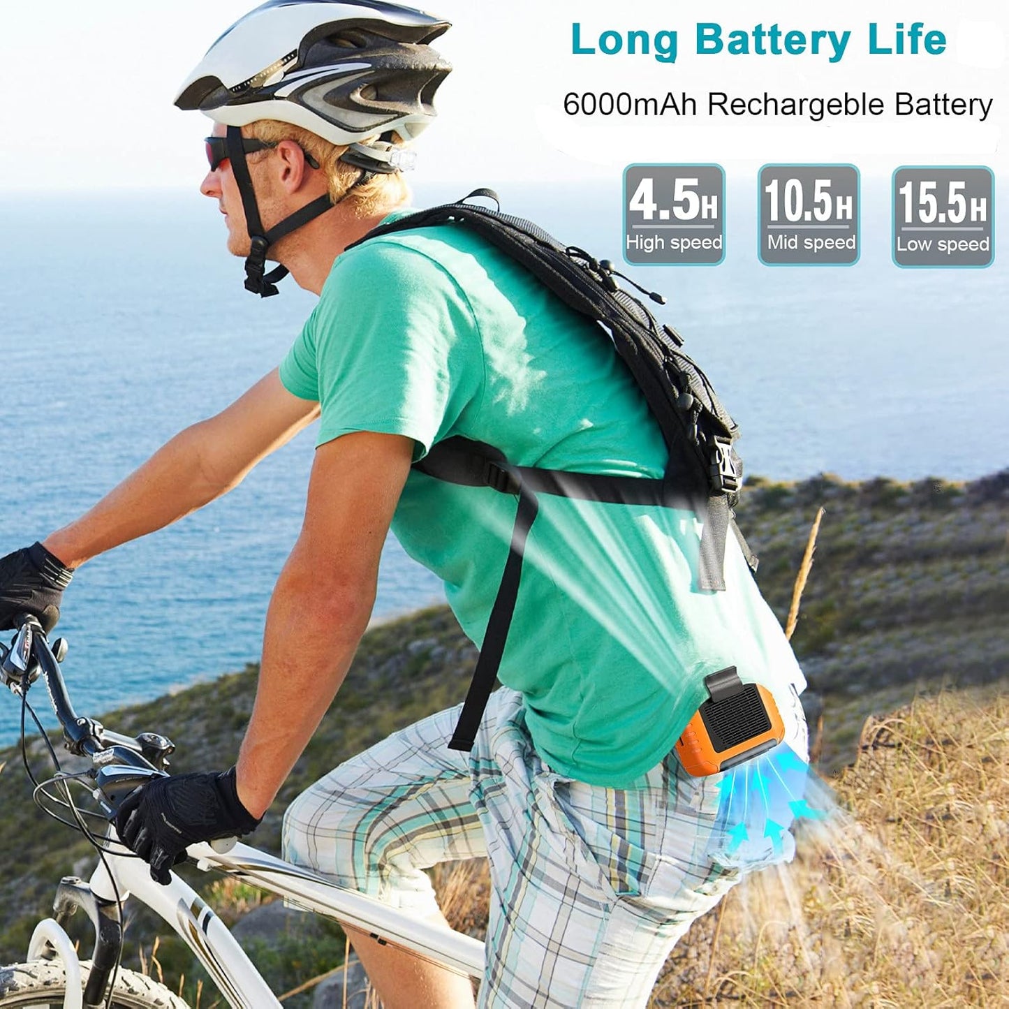 23H 6200 3 Portable Mini Waist Fan Rechargeable with Working Time, RPM Strong Airflow, Speed Levels, Belt Shirt Fan