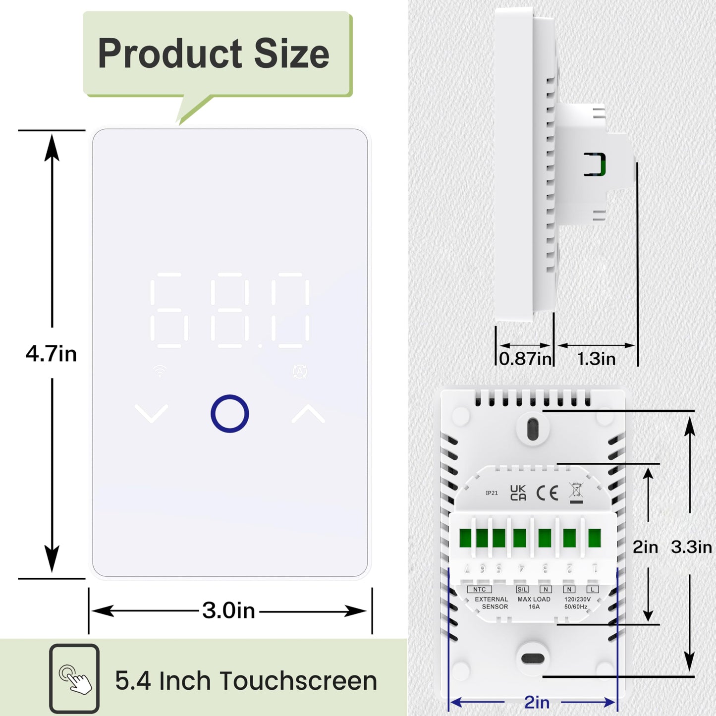 MAXKOSKO 2Pcs WiFi Smart Thermostat for Electric Floor Warming System with Touchscreen LED Display 120V/240V, Easy Connection & Energy Saving Home Programmable Thermostat White