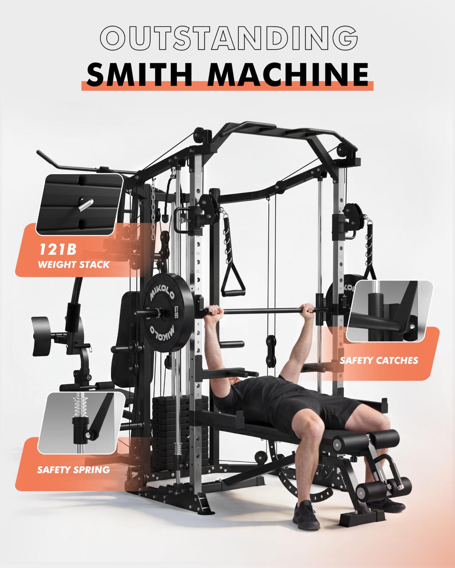 GMWD Dual-Station Smith Machine Power Cage, All-in-One Home Gym Workout Station with 121LB Weight Stacks & Cable Crossover, Professional Functional Trainer for Couples & Family Strength Training