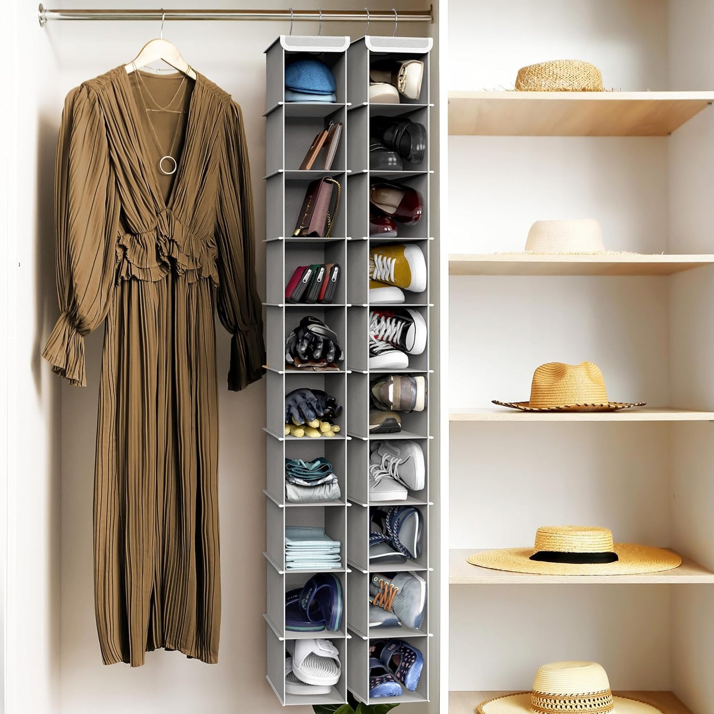 Simple Houseware 10-Shelf Hanging Organizer - Space-Saving Storage Solution | Gray, 2-Pack