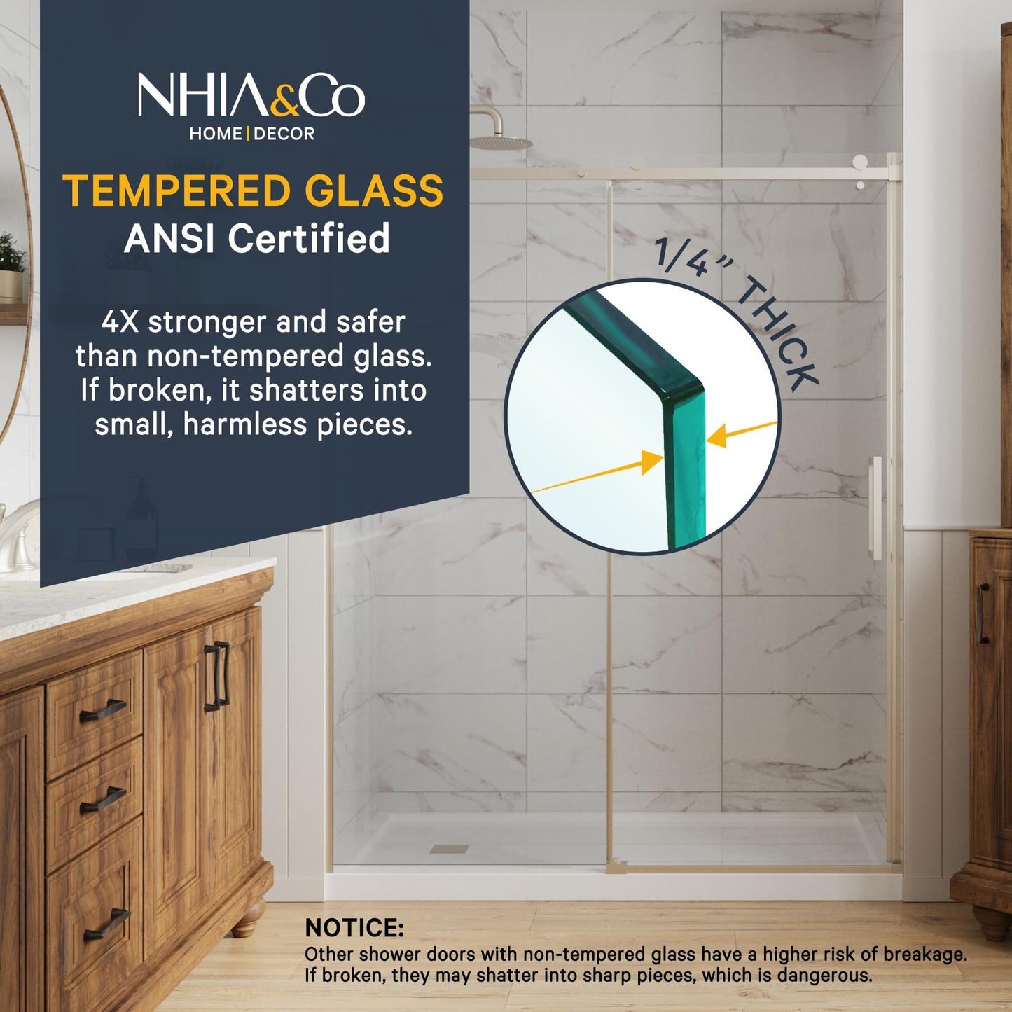 Semi-Frameless Sliding Shower Door – 56-60" x 70”, Tempered Glass Shower Door, Corrosion Resistant Hardware, Smooth Glide Rollers, Reversible Installation, Leak-Proof Magnetic Lock (Brushed Nickel)