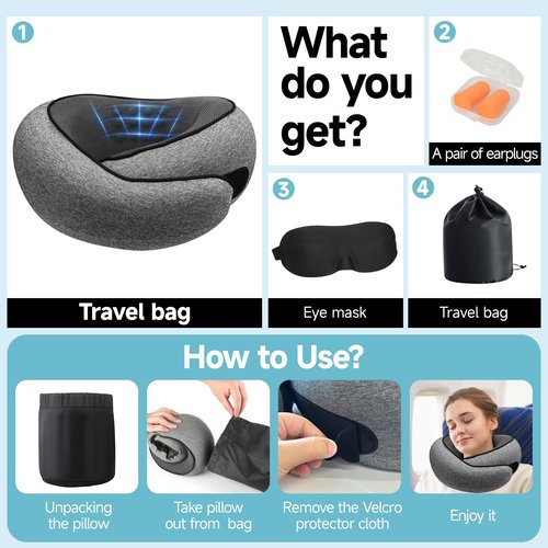 JJSHUANL Travel Pillows for Airplanes,360° Support Stowable Travel Pillow, Neck Pillow Airplane with Memory Foam Portable Travel Neck Pillow for Traveling, Suitable for Airplanes, Offices, and Cars