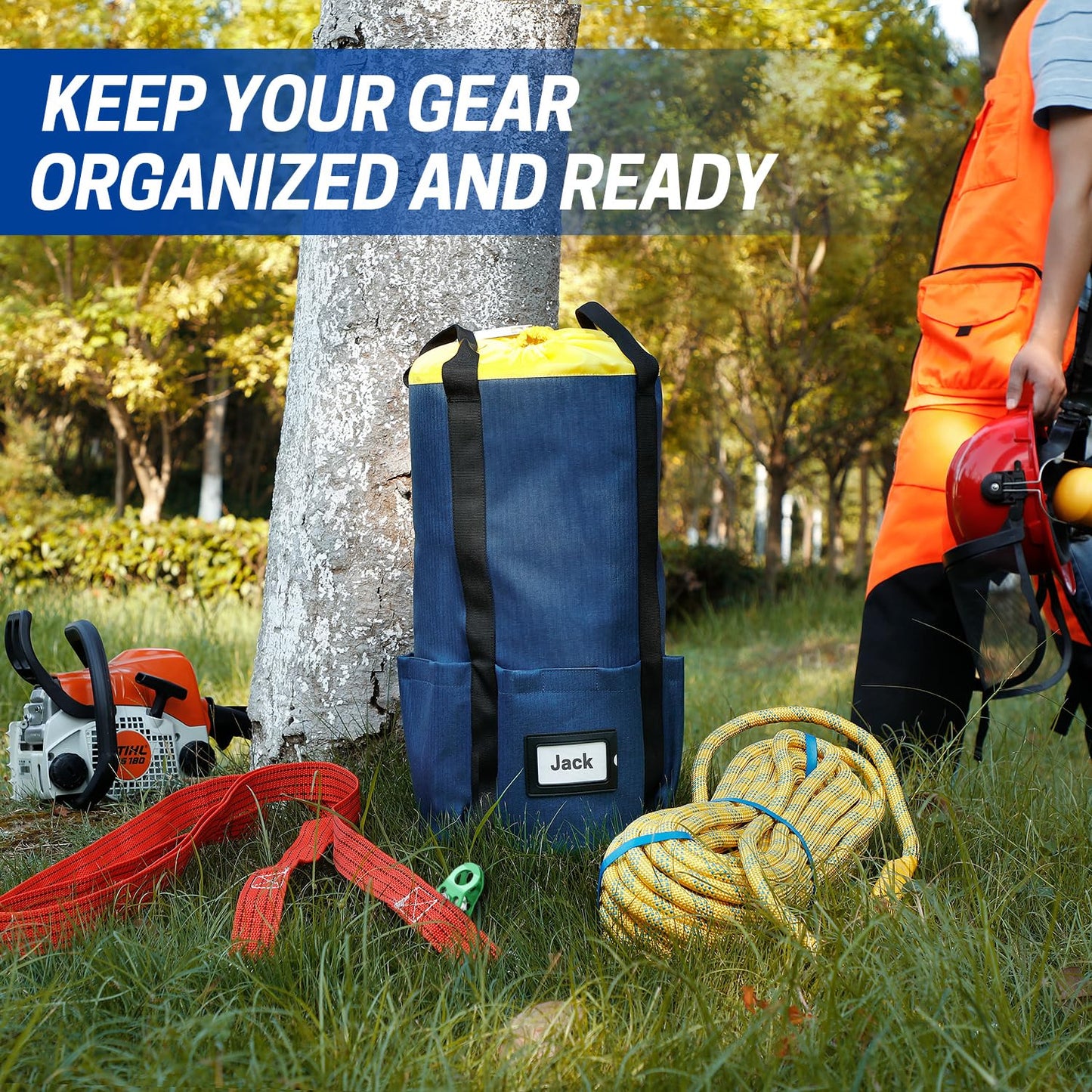 WISEPRO Arborist Rope Bag, Rope Storage Bag with 4 Side Pockets and Handle, Large Capacity Rope Organizer for Tree Climbing Gear and Rigging Equipment