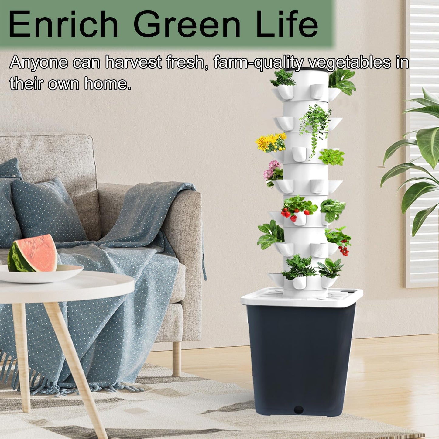 JPWDDWYT Hydroponics Tower Indoor Growing System Vertical Garden Planter Indoor Smart Garden Kit with Pump and Movable Water Tank Vegetable Plant Gift for Gardening Lover (35-Plants)